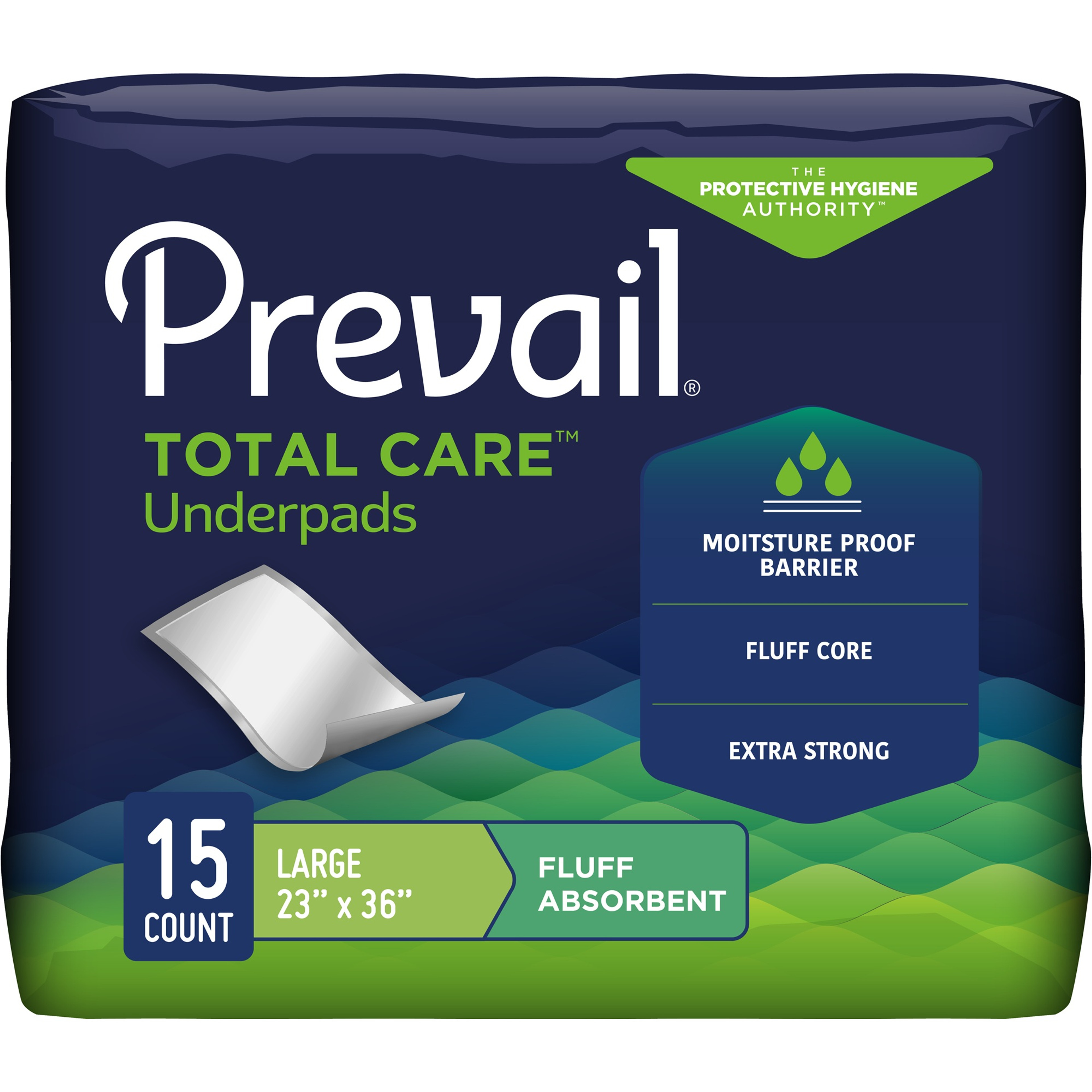 Prevail Total Care Incontinence Underpads, Fluff Absorbency