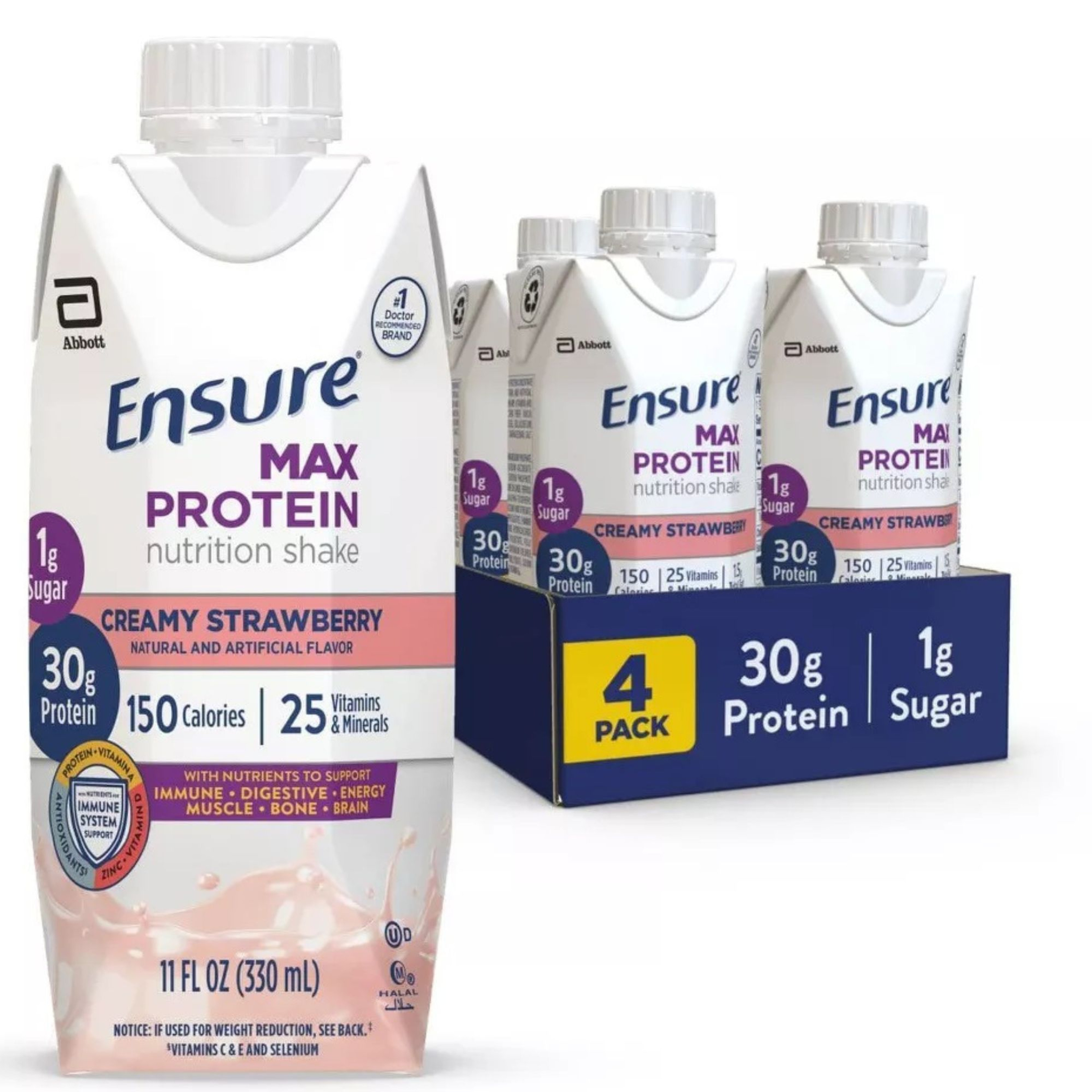 Ensure Max Protein Nutritional Shake, Creamy Strawberry, 11 oz.