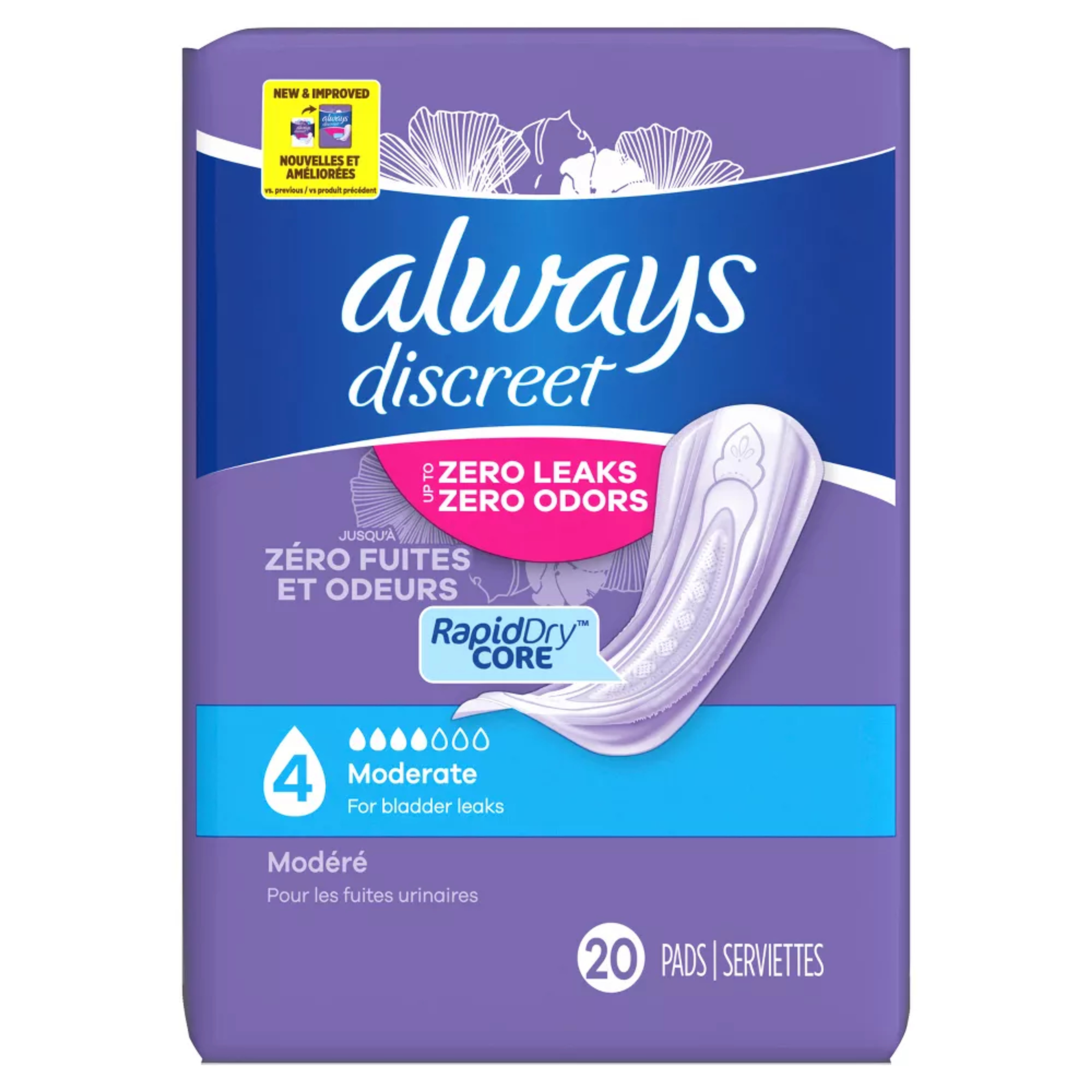 Always Discreet Incontinence Pads, Moderate Absorbency