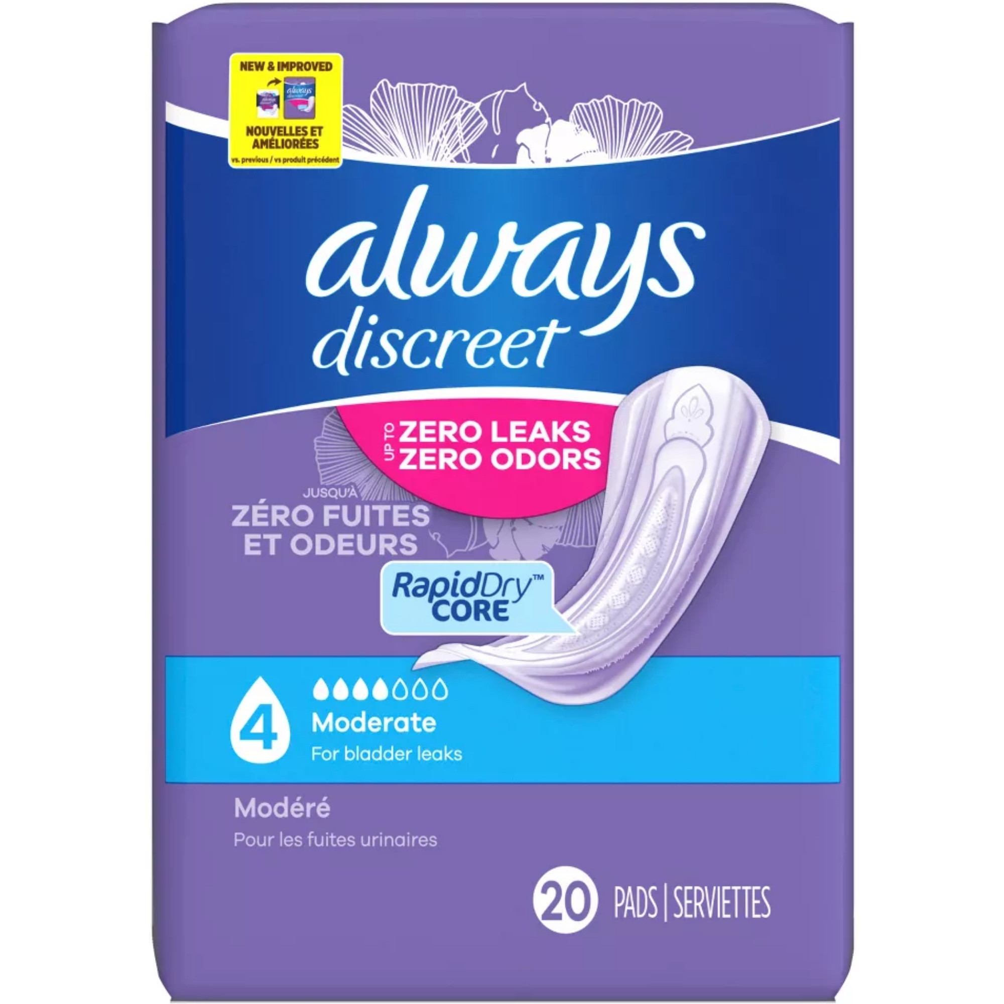 Always Discreet Incontinence Pads, Moderate Absorbency