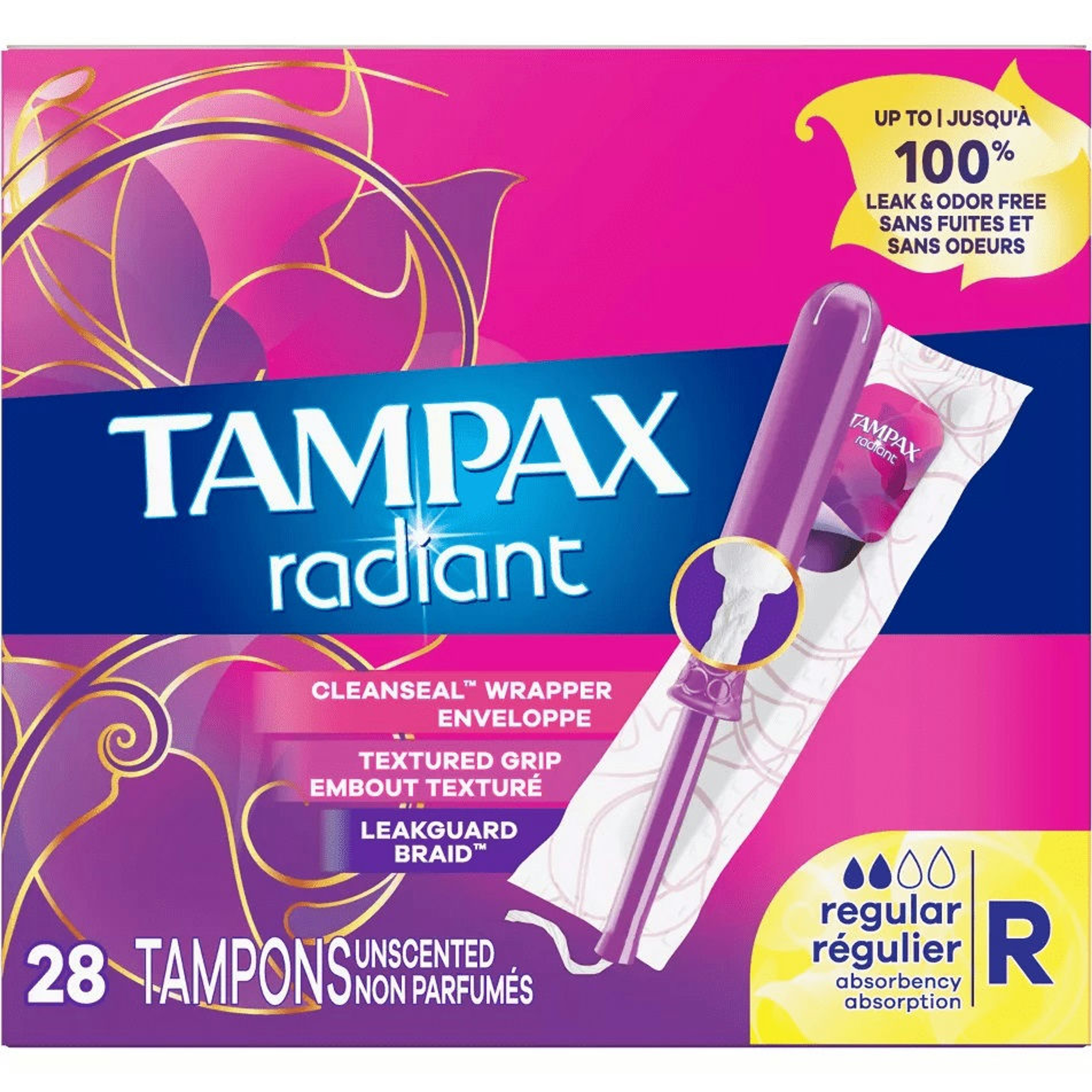 Tampax Radiant Tampons, Regular Absorbency