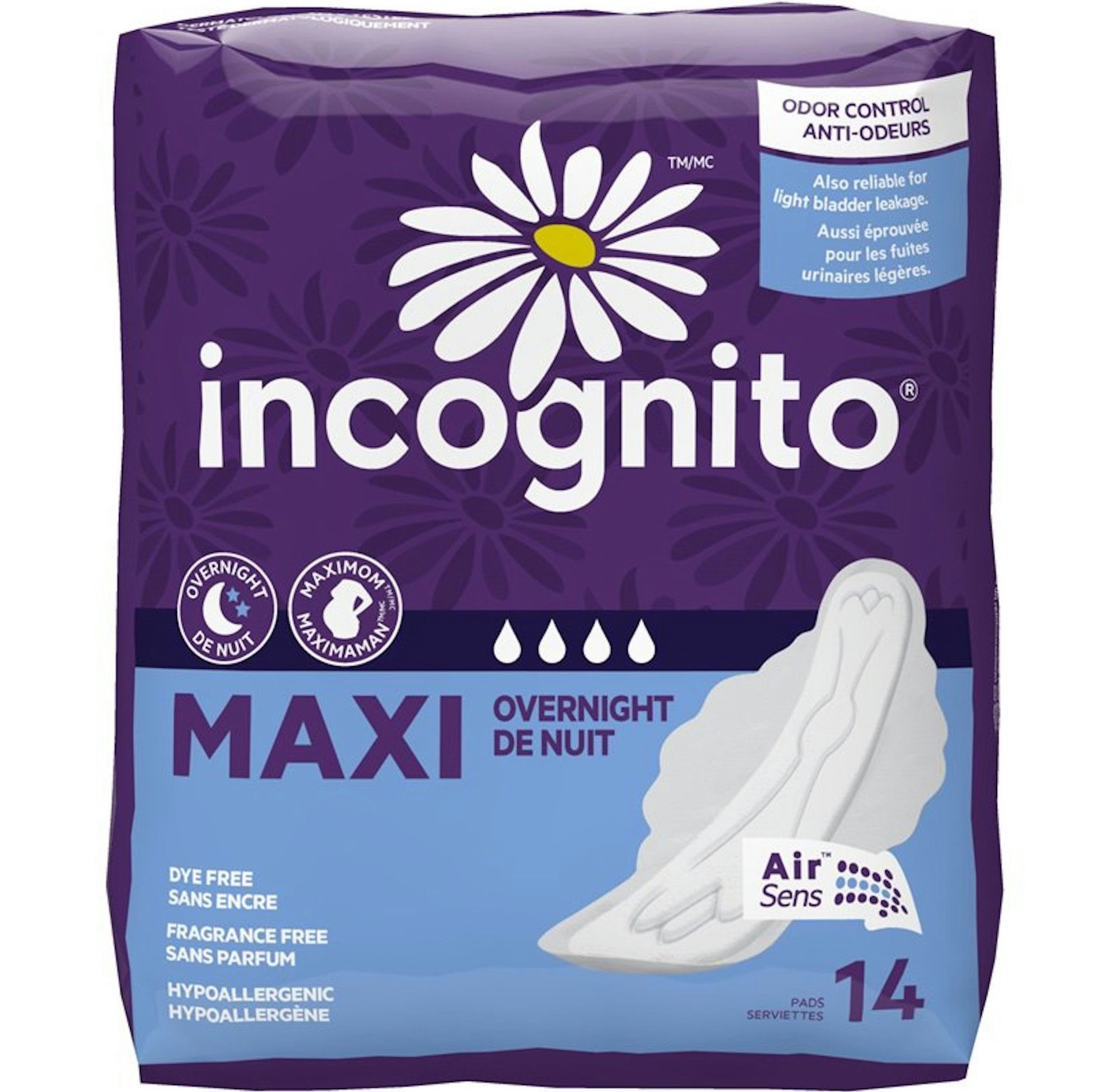 Prevail Women's Incognito Maxi Pad with Wings, Overnight Absorbency