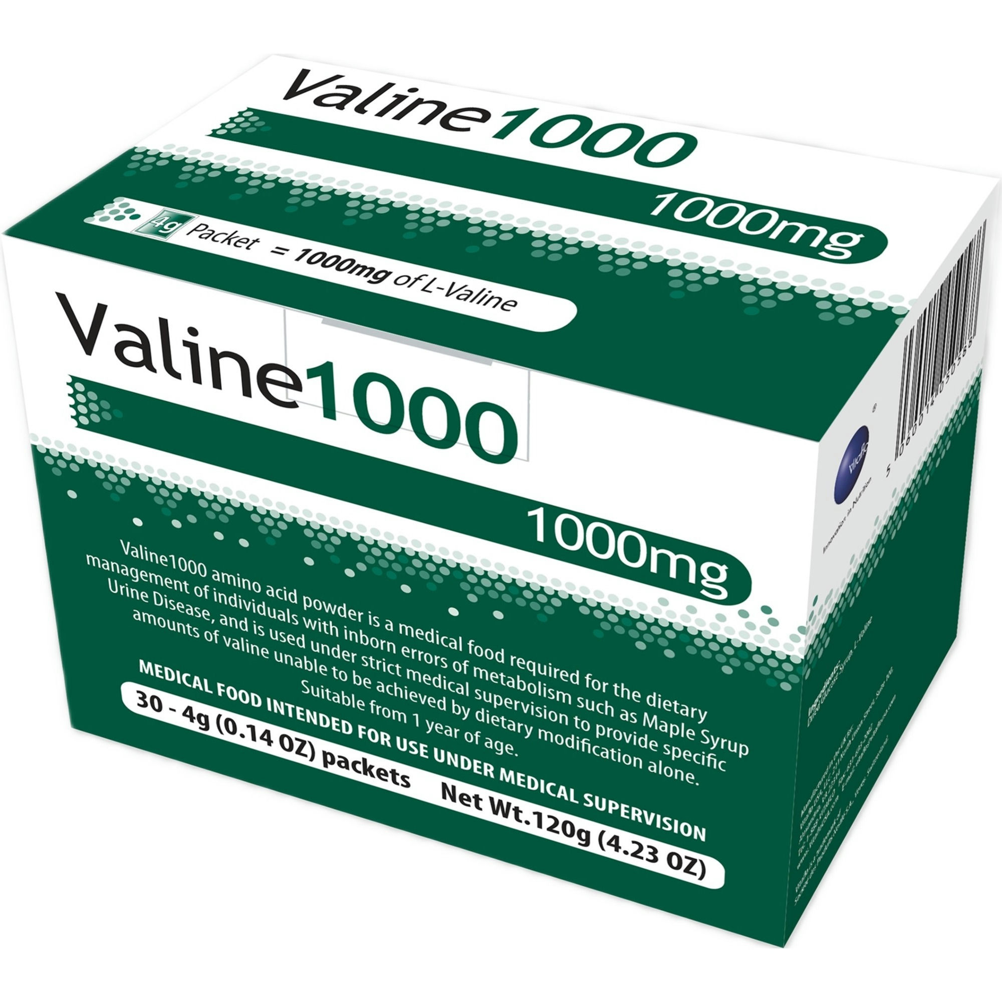 Vitaflo Valine1000 Amino Acid Oral Supplement Powder, Unflavored, 4g Packet