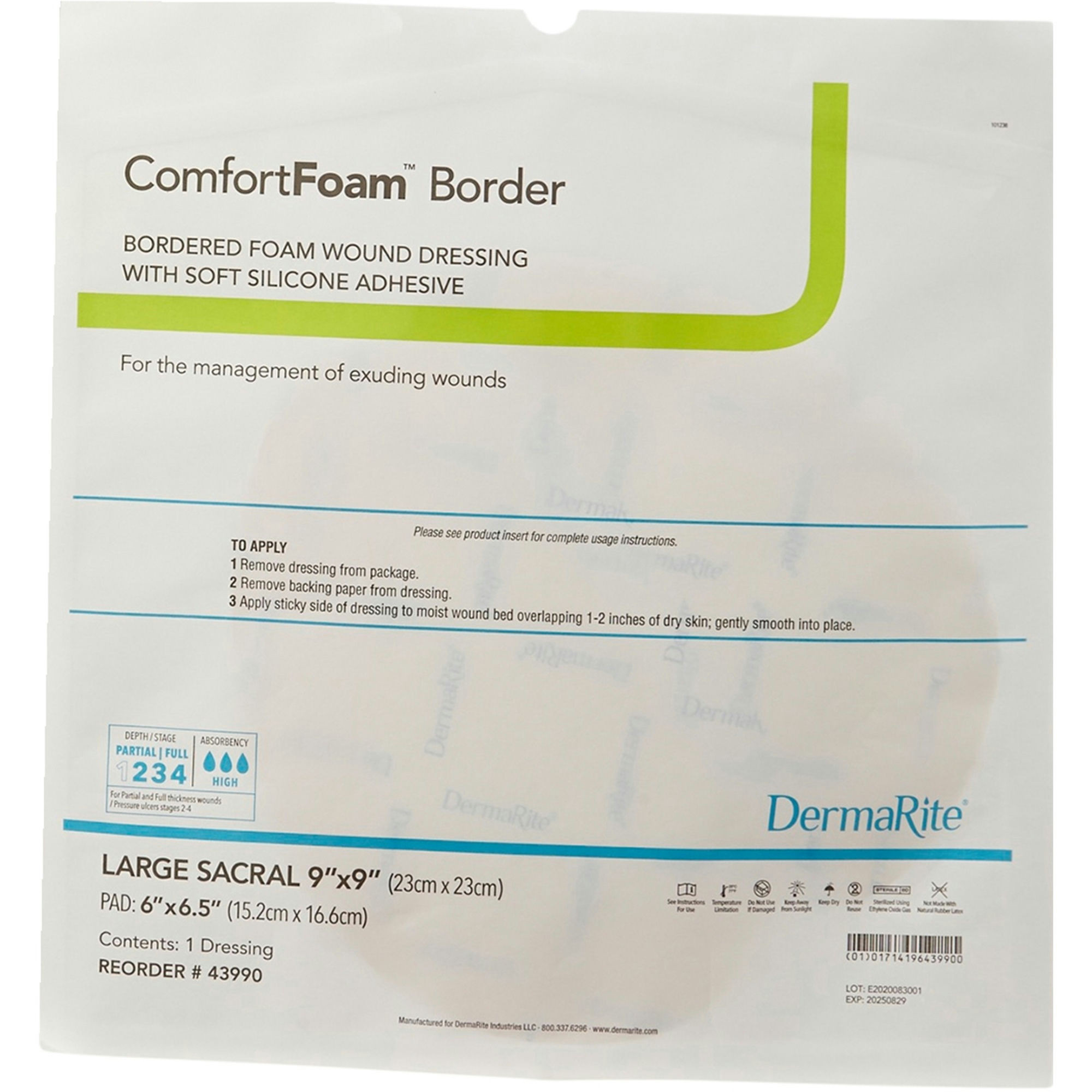 DermaRite ComfortFoam Border Self-Adherent Soft Silicone Foam Dressing