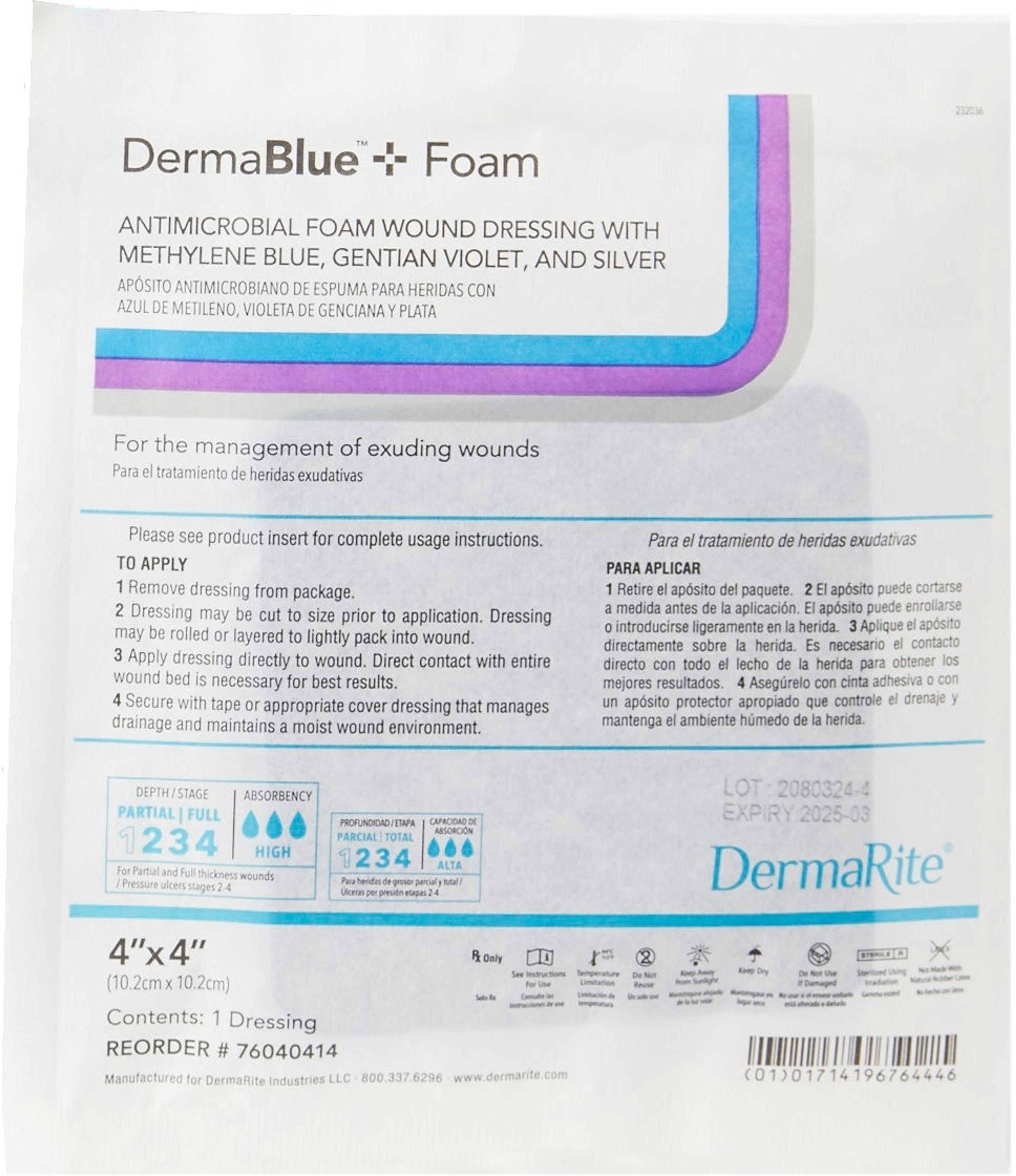 DermaRite DermaBlue+ Foam Wound Dressing