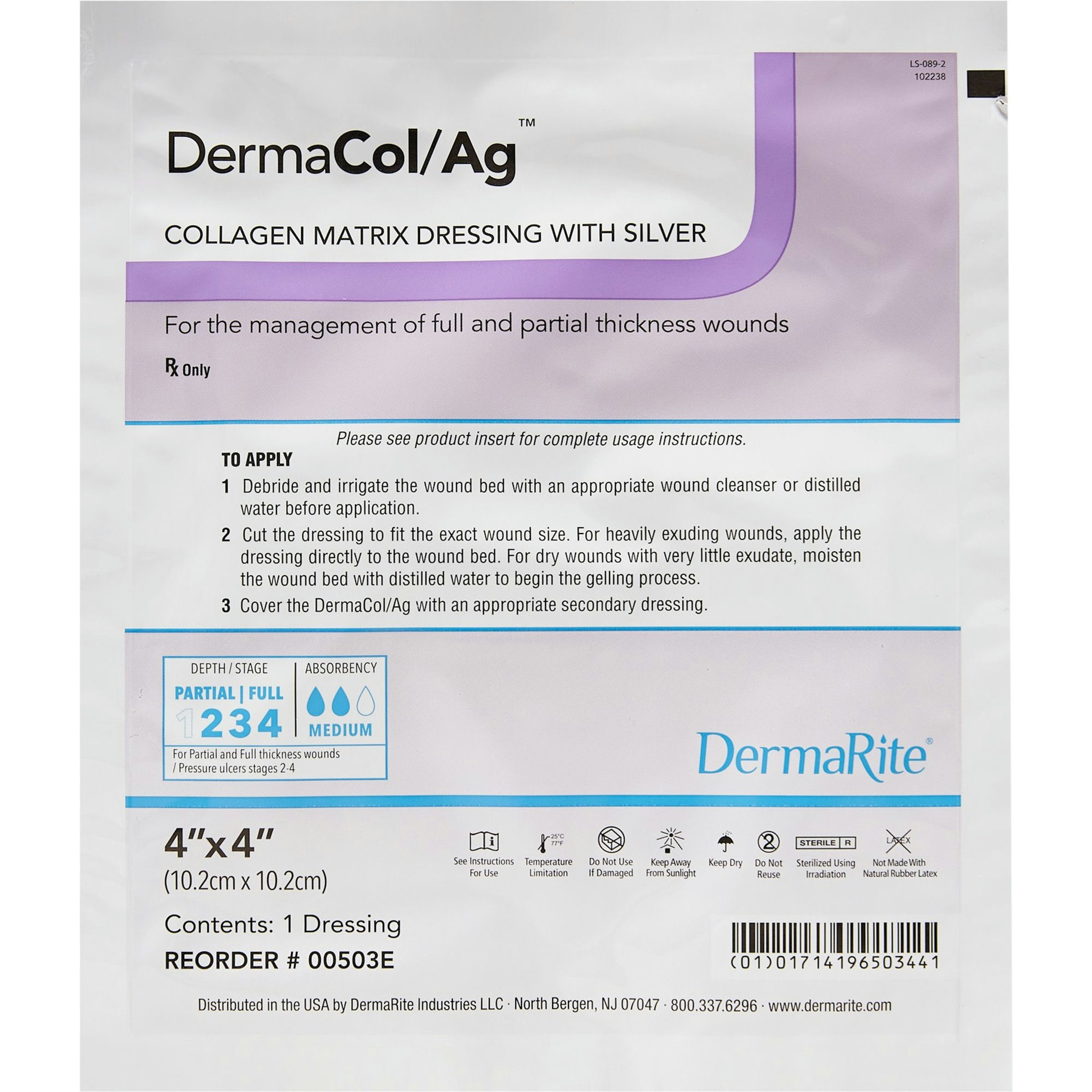 DermaRite DermaCol/Ag Collagen Matrix Dressing with Silver