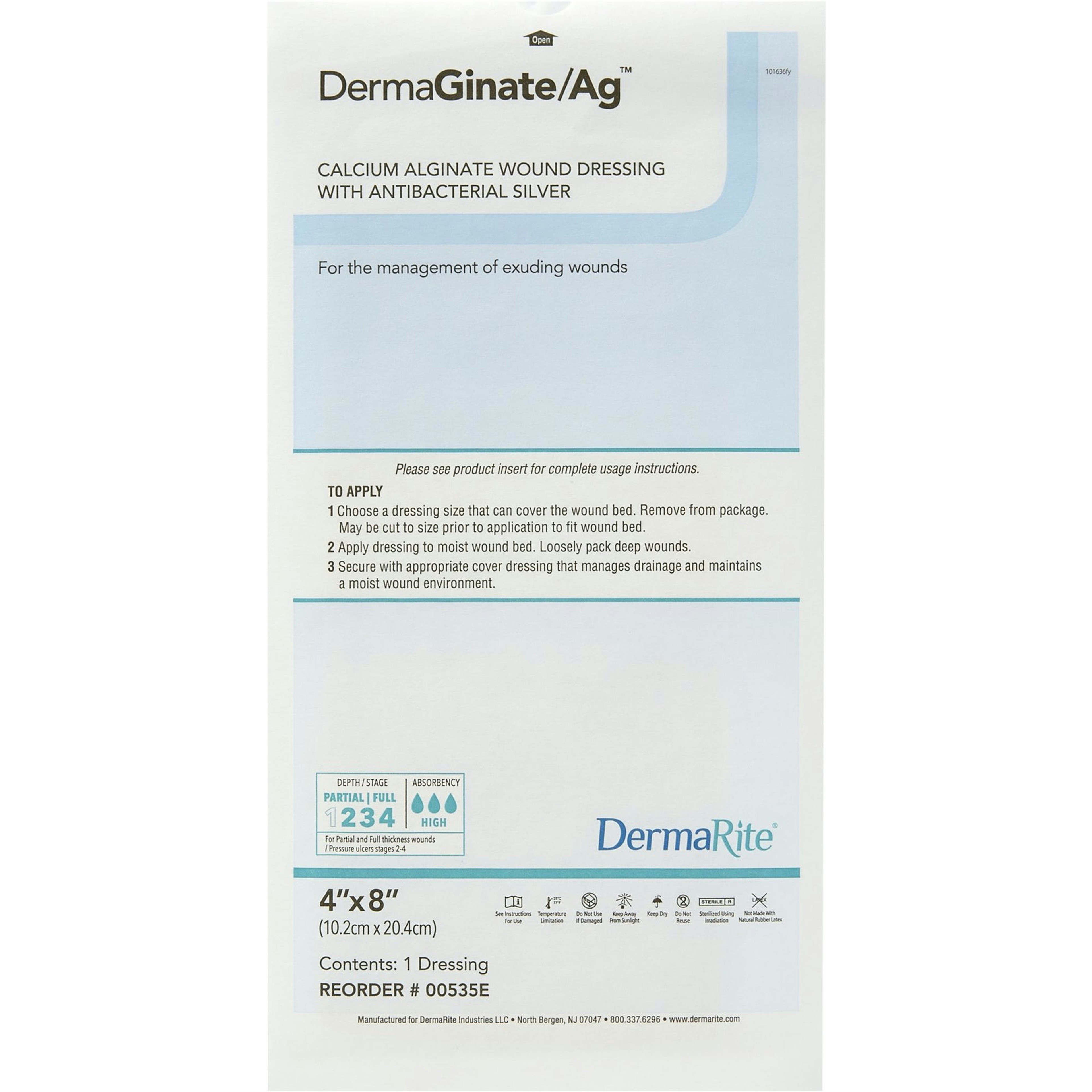 DermaRite DermaGinate/Ag Alginate Dressing with Antibacterial Silver