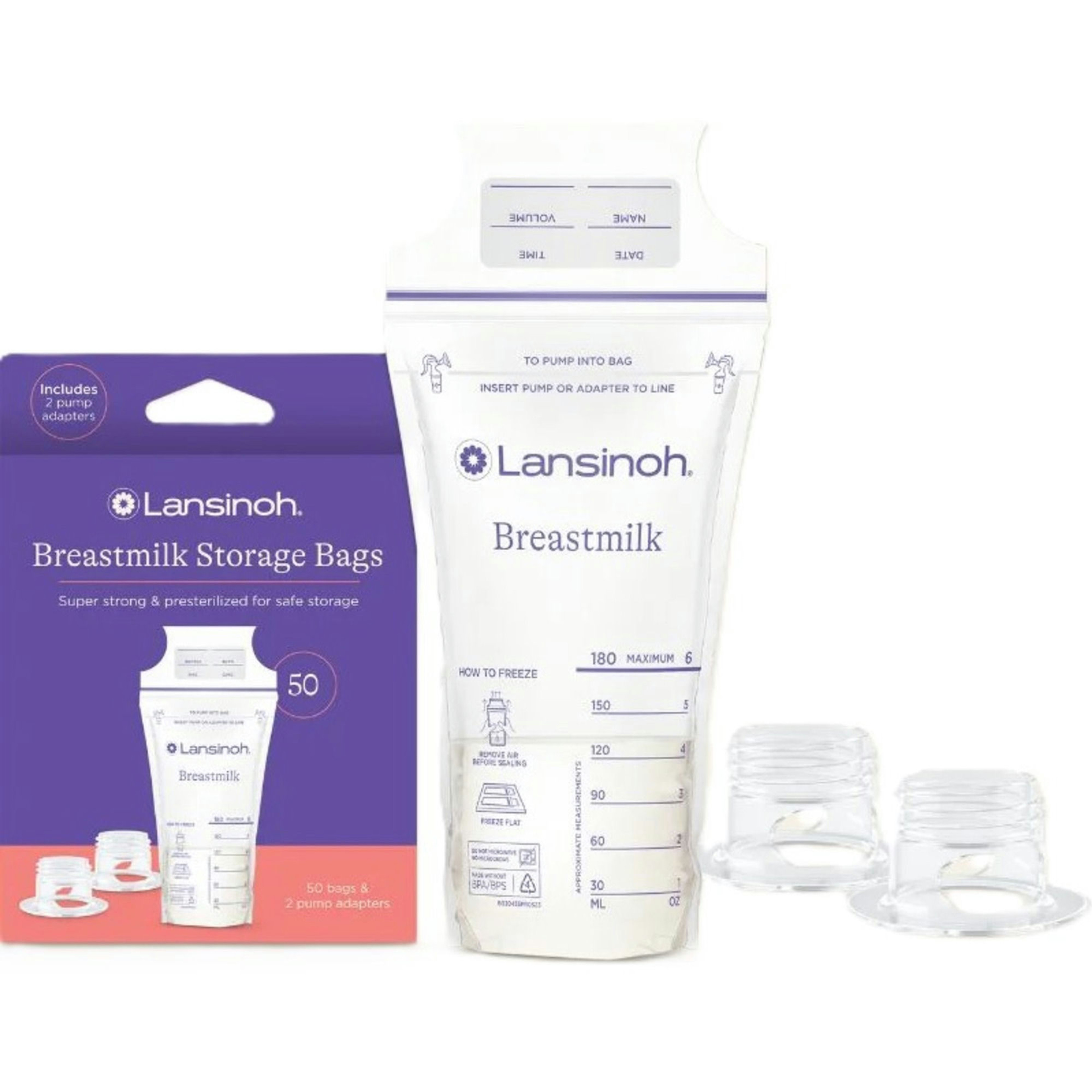 Lansinoh Breast Milk Clear Storage Bag with Pump Adapter