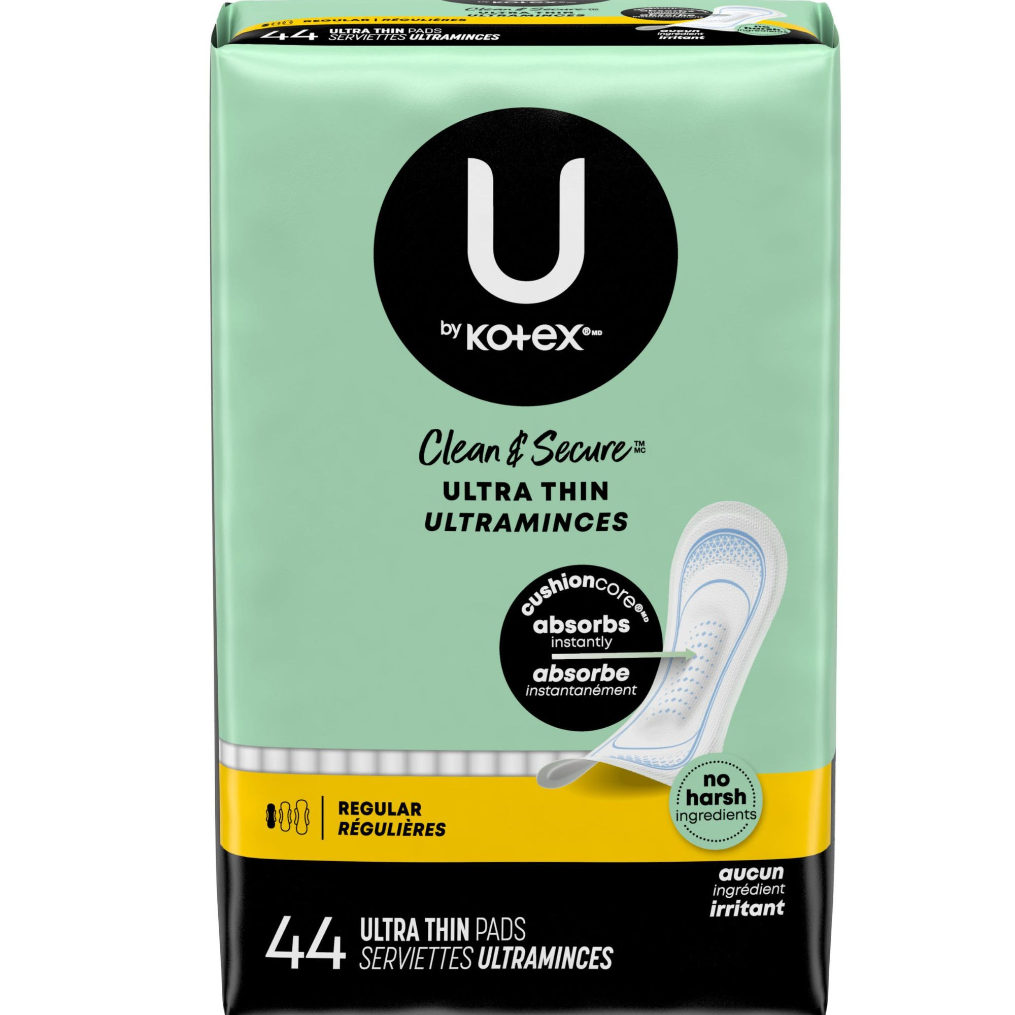 U by Kotex Clean & Secure Ultra Thin Pads, Regular Absorbency