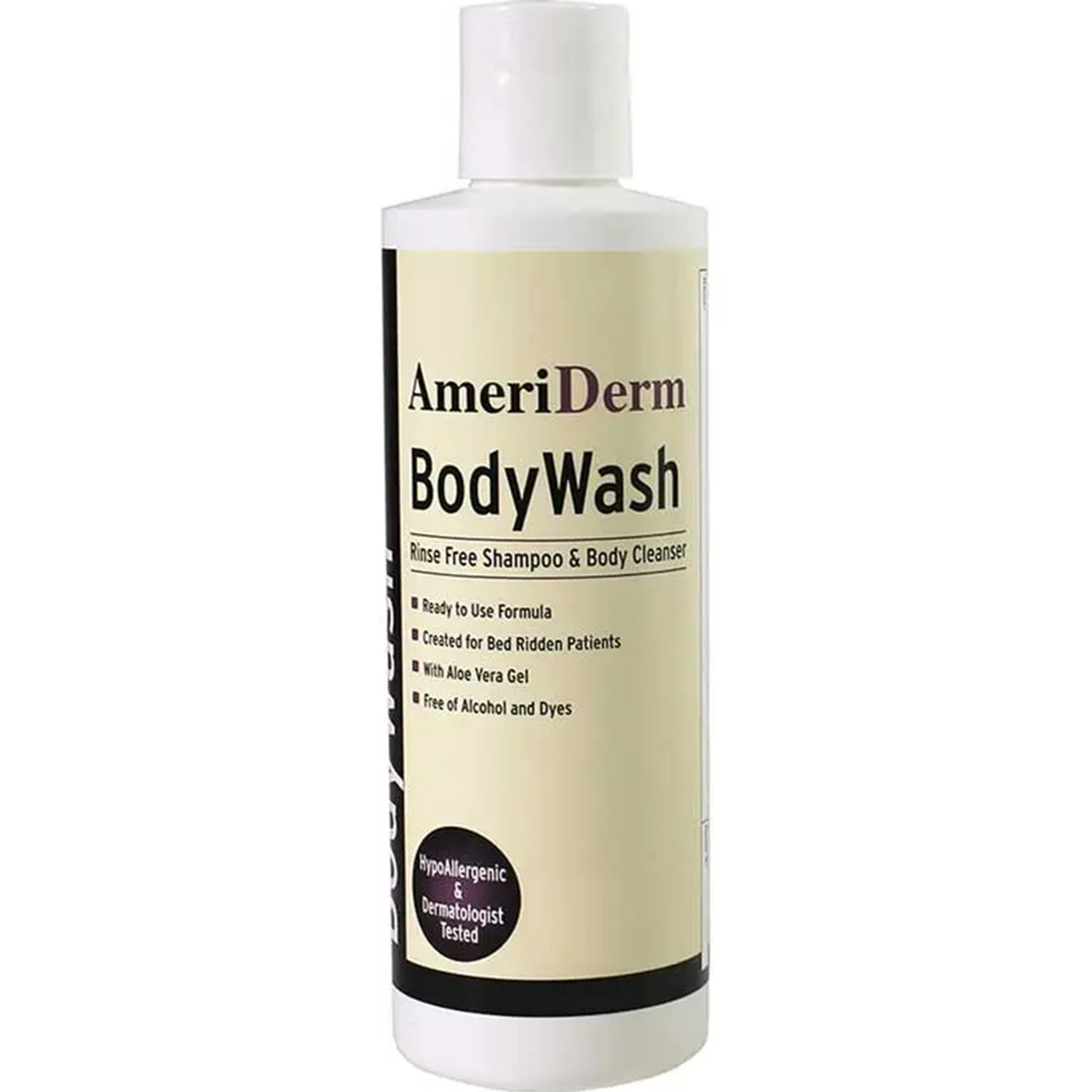 Ameriderm BodyWash Rinse-Free Shampoo and Body Cleanser, Hypoallergenic, 8 oz.