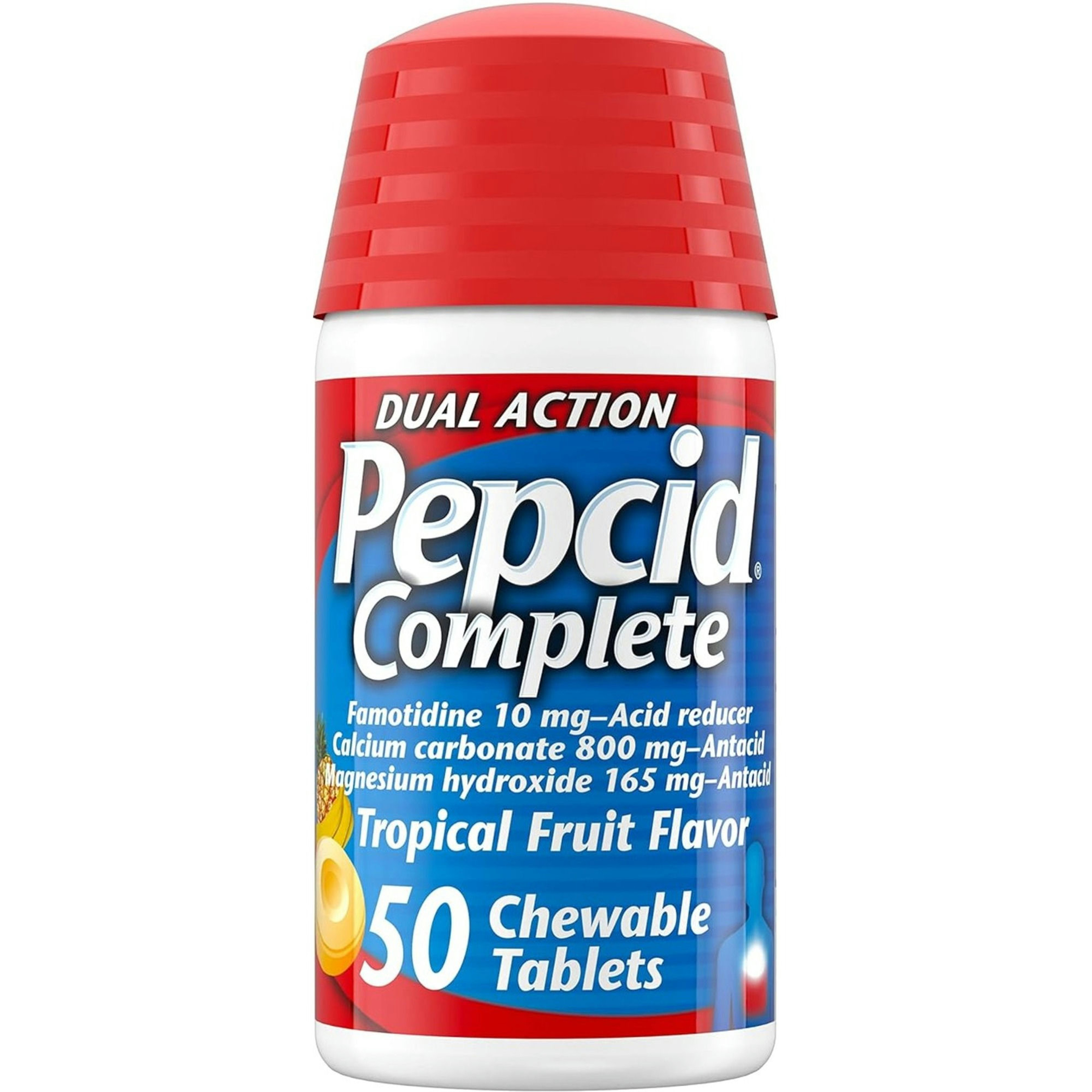 Pepcid Complete Dual Action Chewable Acid Reducer Tablet, Tropical Fruit, 25 Tablets
