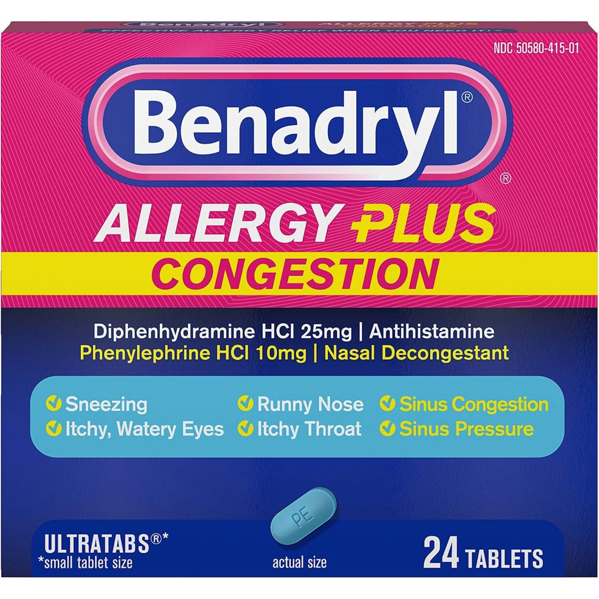 Benadryl Allergy Plus Congestion for Sinus Pressure & Nasal Congestion Relief