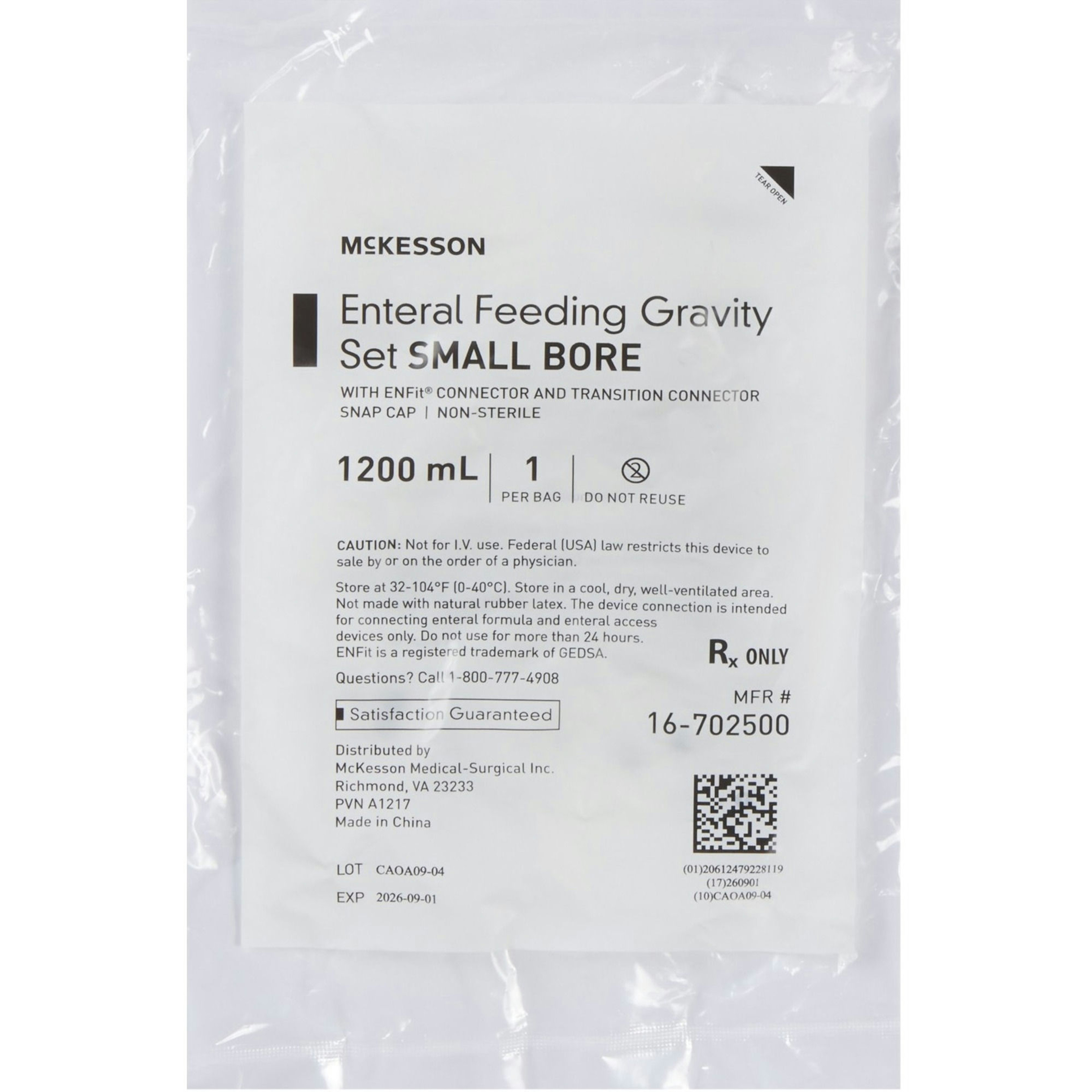 McKesson Gravity Feeding Bag Set, 1200 mL