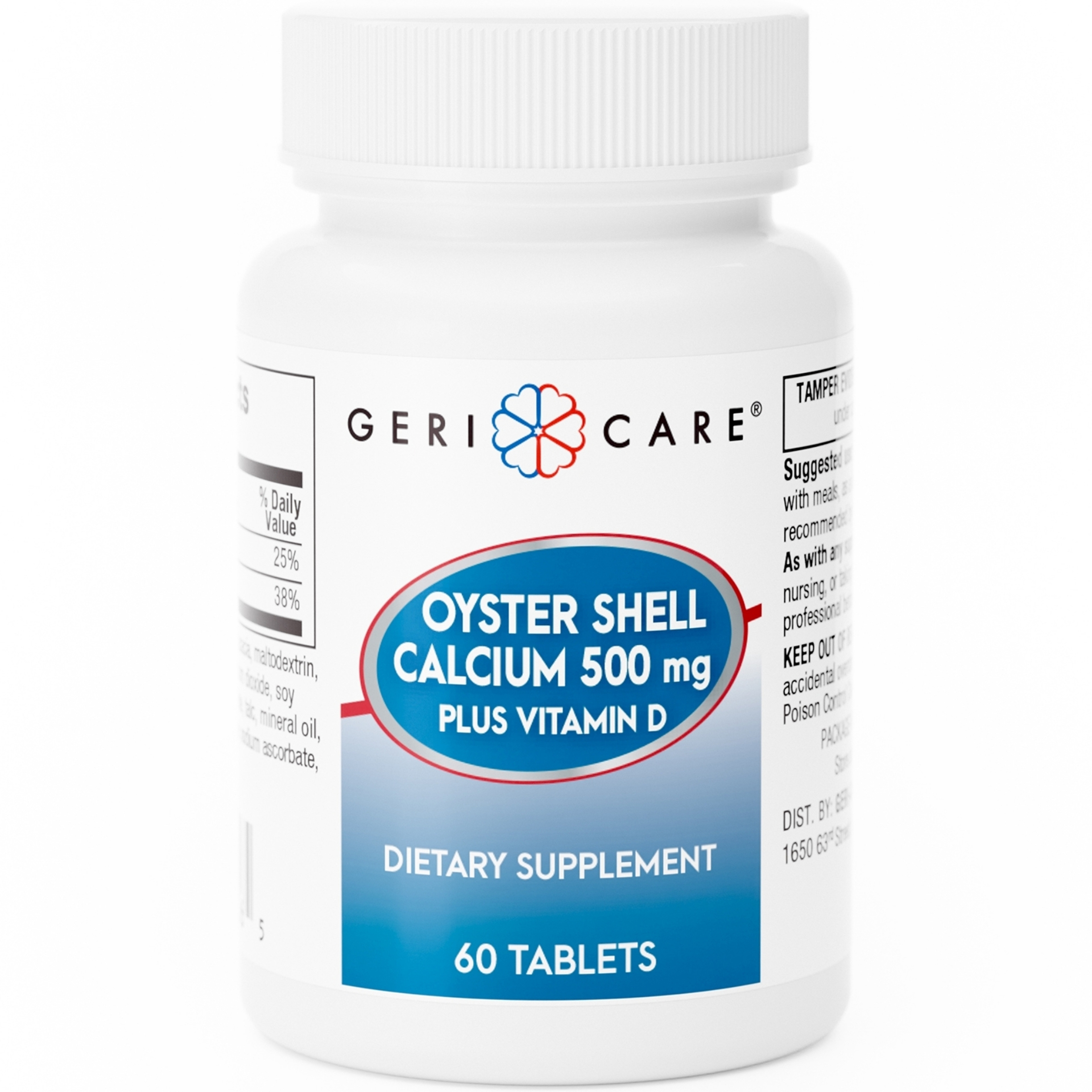 Geri-Care Oyster Shell Calcium Plus Vitamin D Nutritional Supplement, 500 mg, 75 Tablets