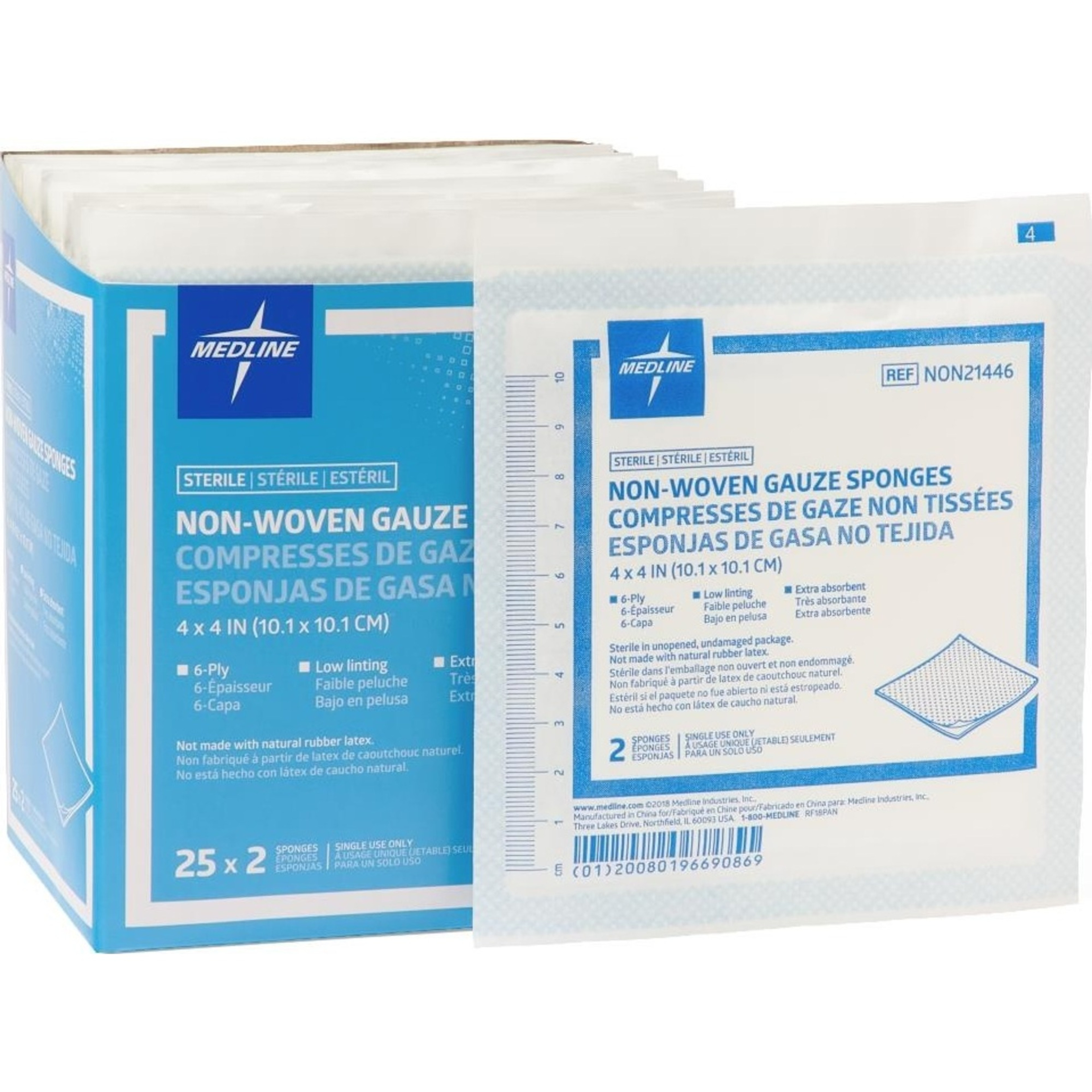 Medline Sterile Non-Woven 6-Ply Gauze Sponges