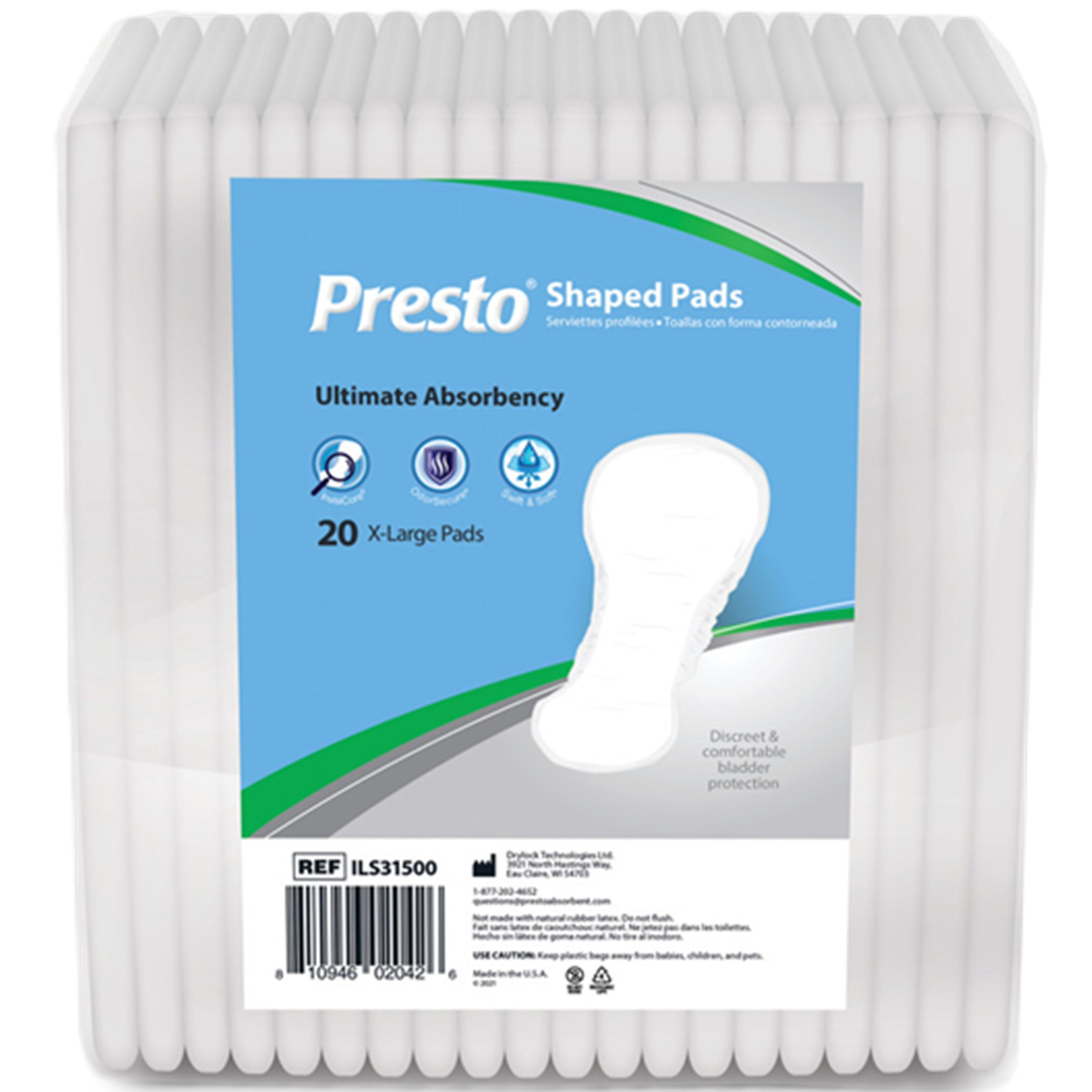 Presto Shaped Incontinence Pads, Ultimate Absorbency