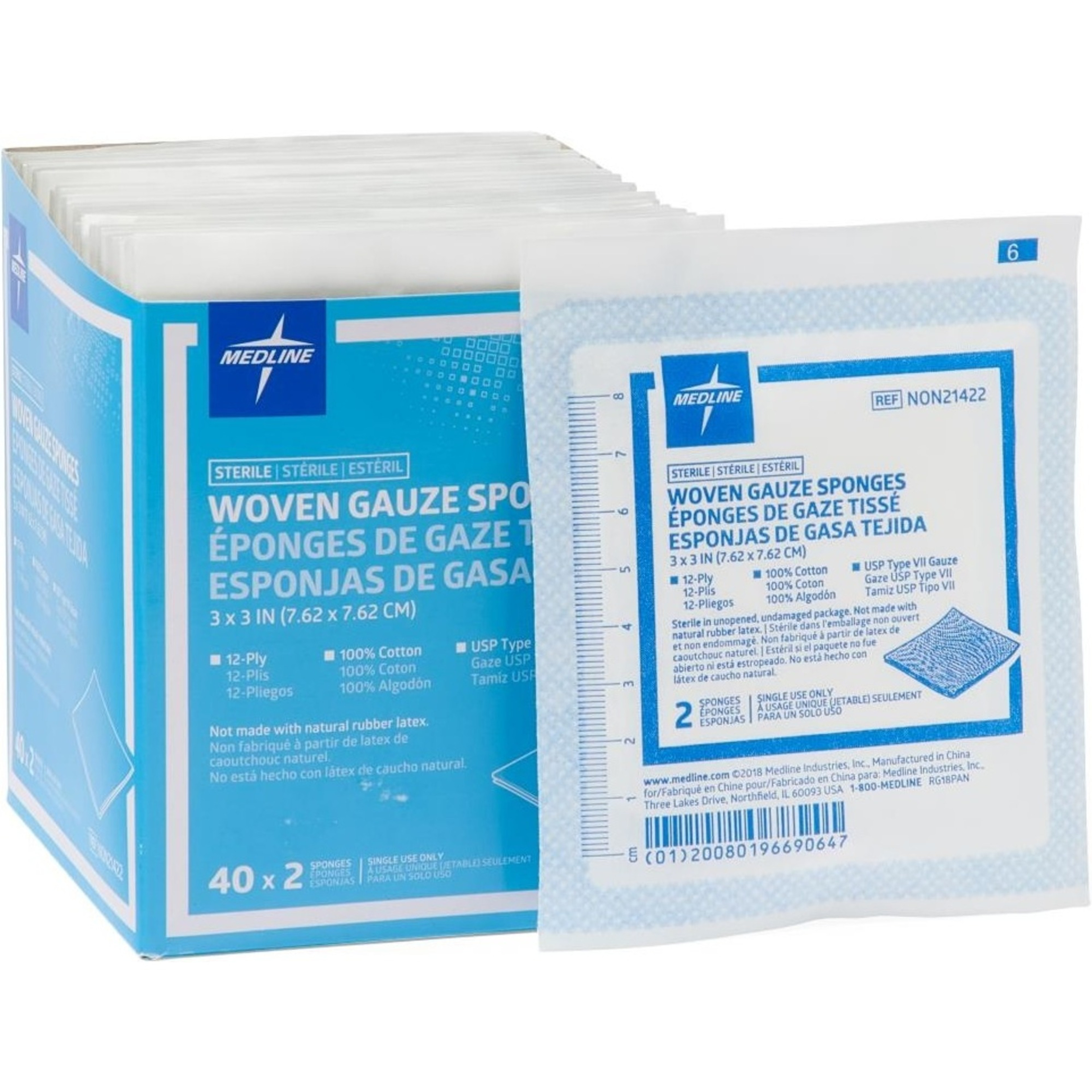 Medline Sterile Woven Cotton 12-Ply Gauze Sponges