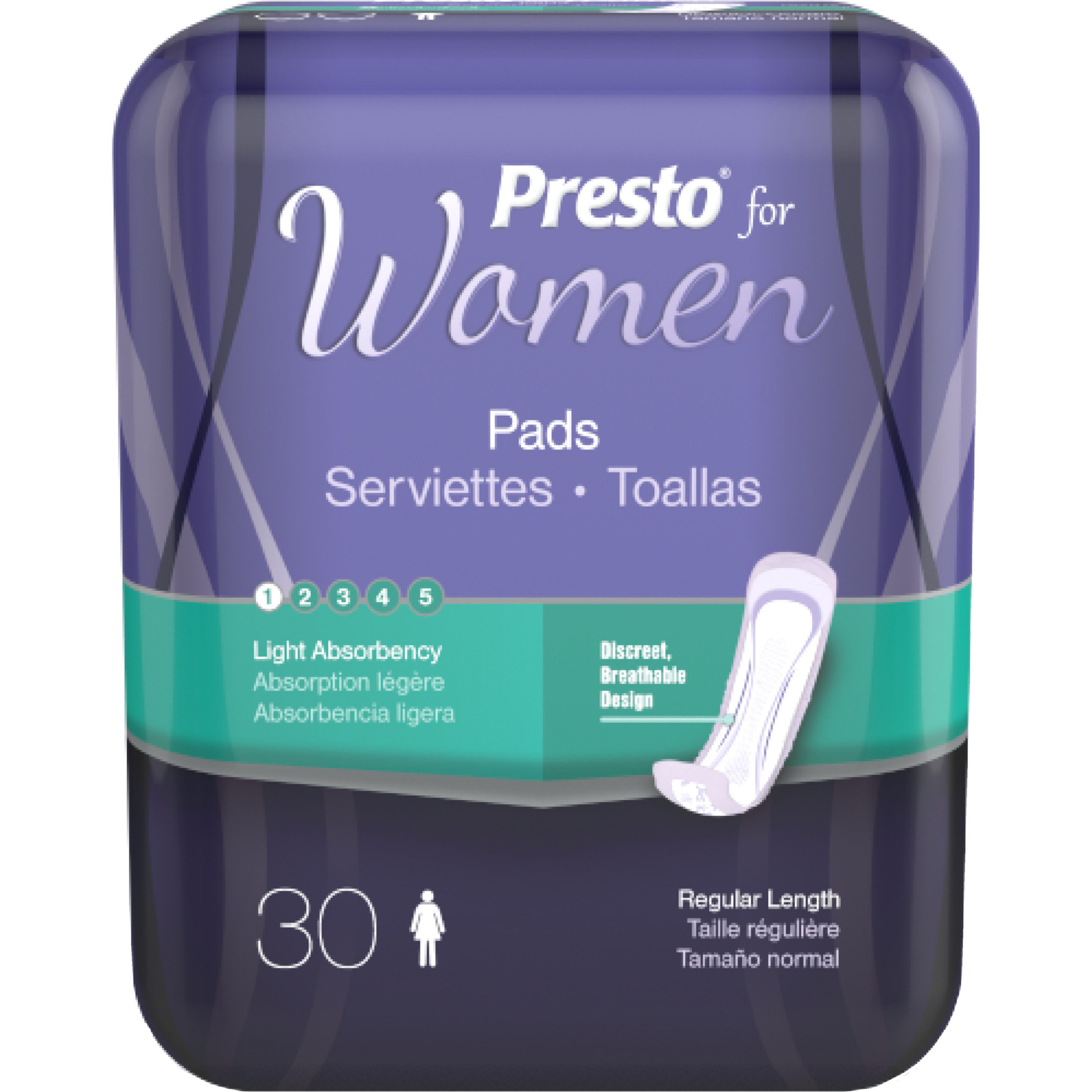 Presto Incontinence Pads for Women, Light Absorbency