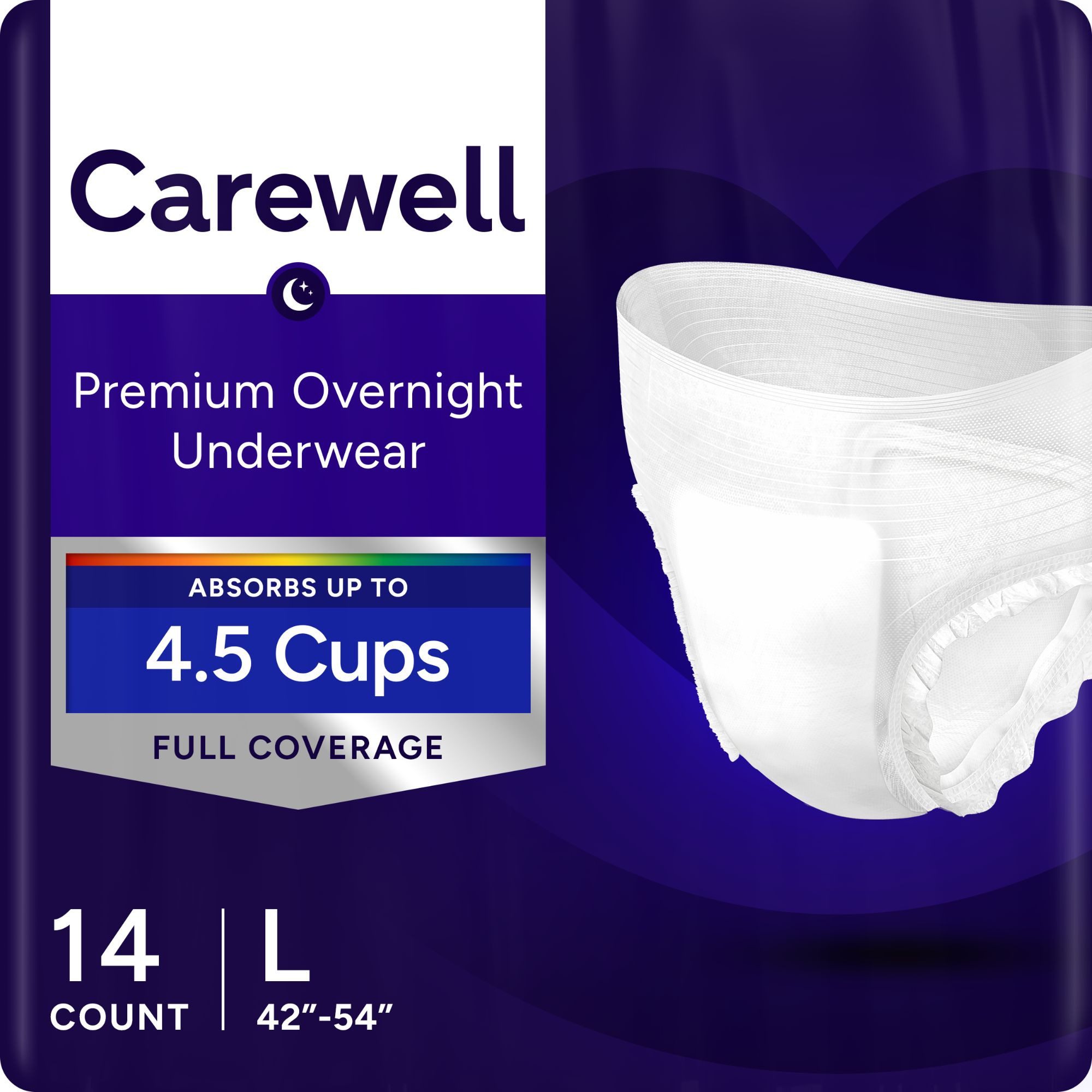 Carewell Premium Overnight Incontinence Pull-Up Underwear, Full Coverage Fit