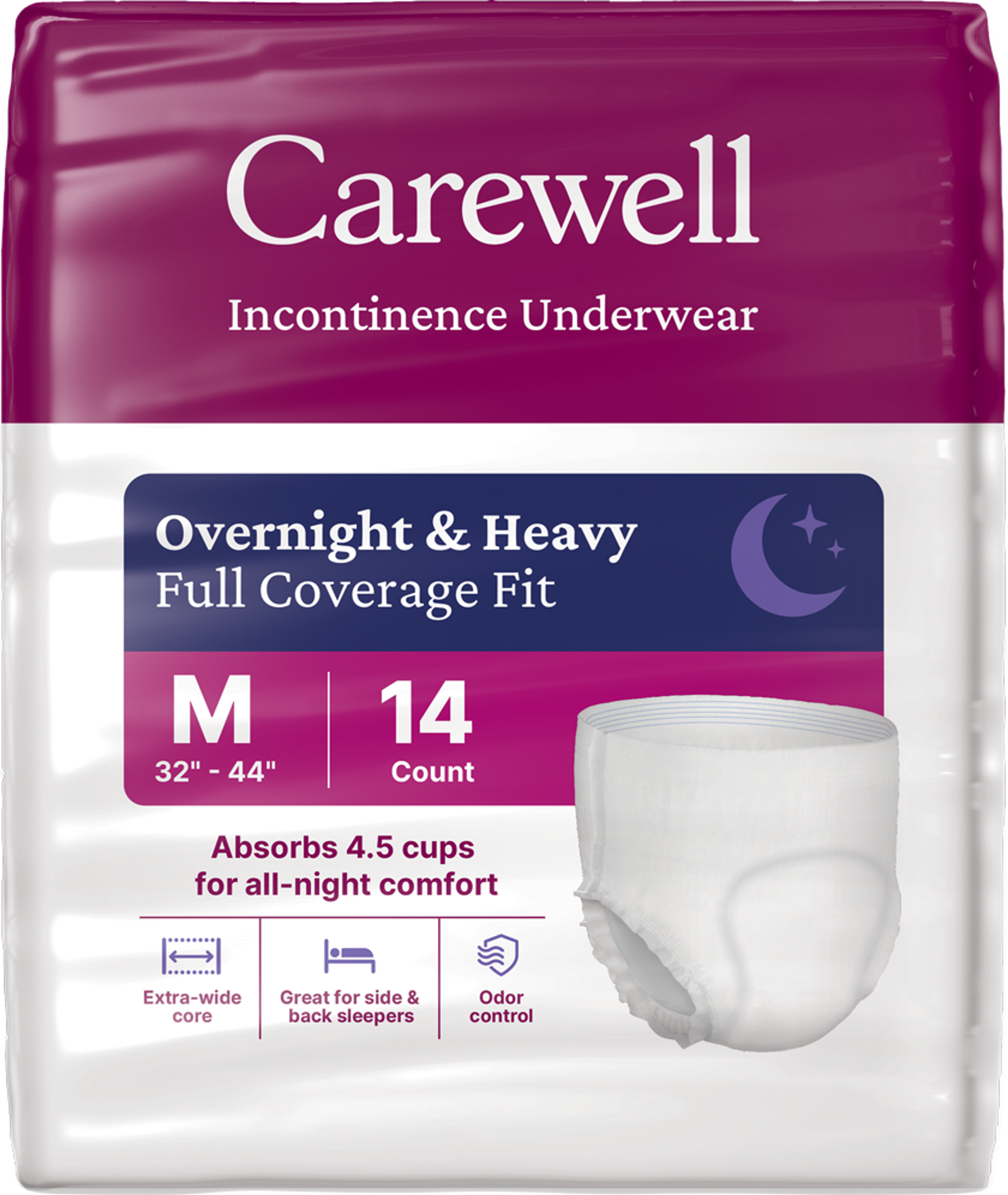 Carewell Premium Overnight Incontinence Pull-Up Underwear, Full Coverage Fit