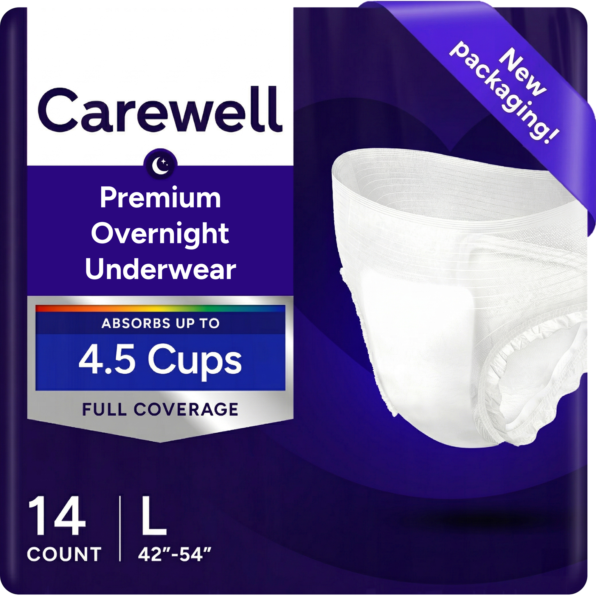 Carewell Premium Overnight Incontinence Pull-Up Underwear, Full Coverage Fit