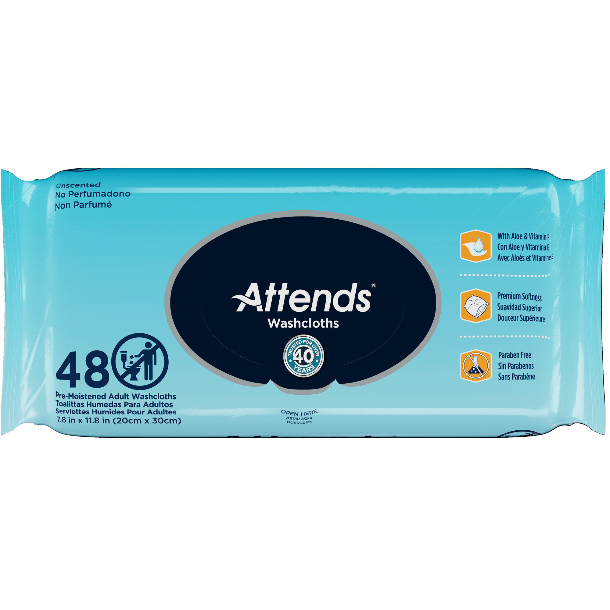 Attends Incontinence Washcloths, Unscented