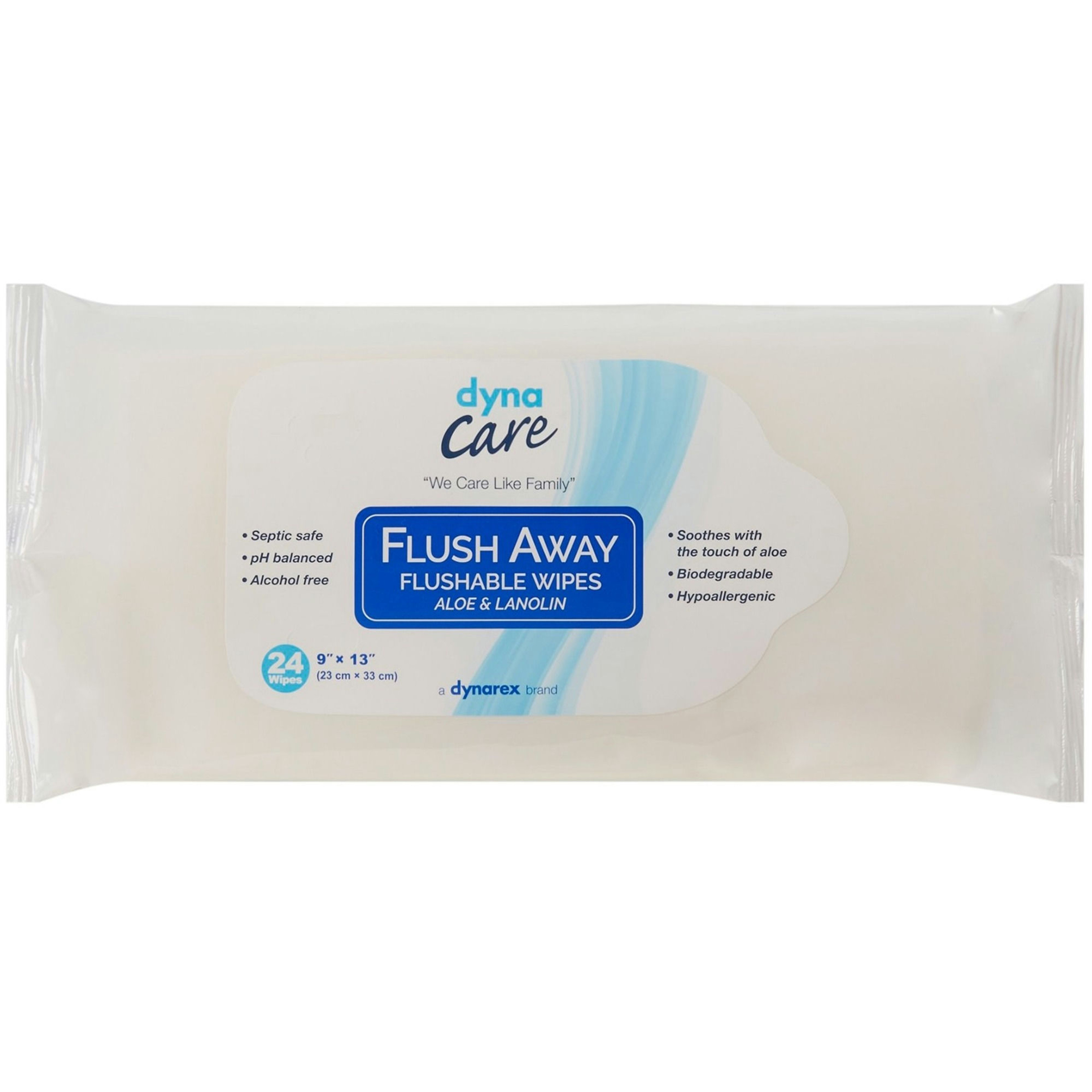 DynaCare Flush Away Flushable Wipes, Aloe/Lanolin Scented