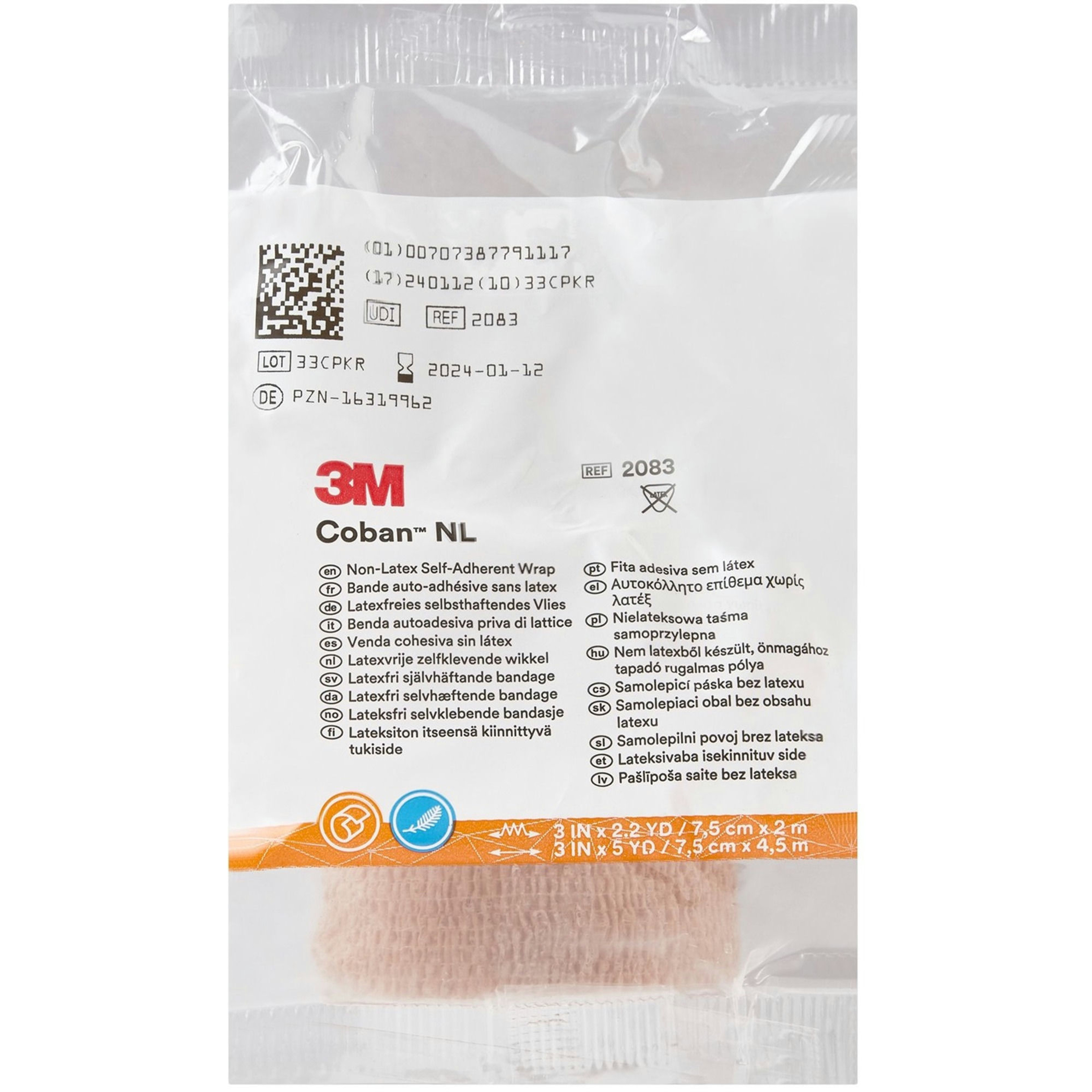 3M Coban LF Standard Compression Self-adherent Cohesive Bandange, 3" X 5 yds