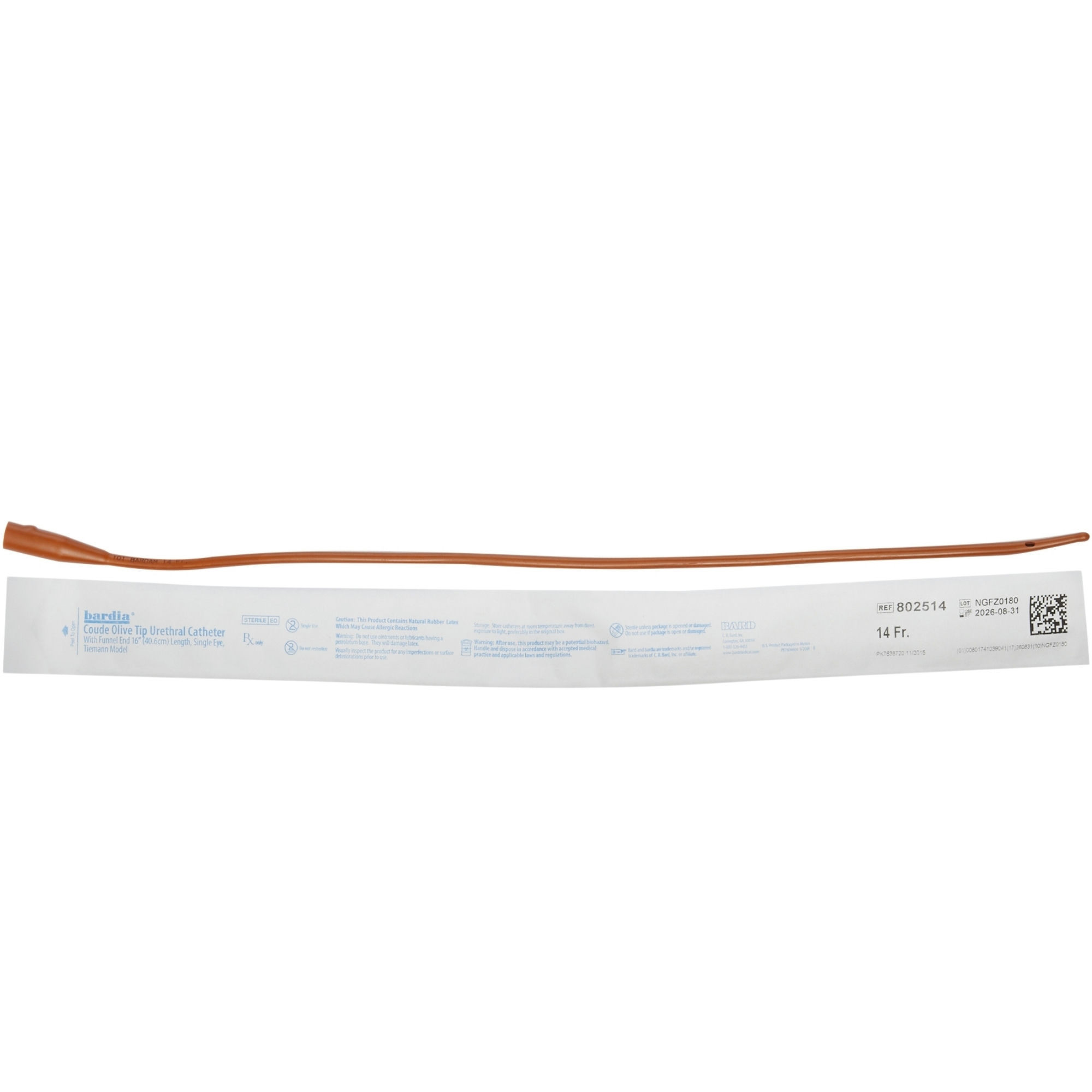 Bard Red Rubber Coude Tip Intermittent Catheter, 16" Length