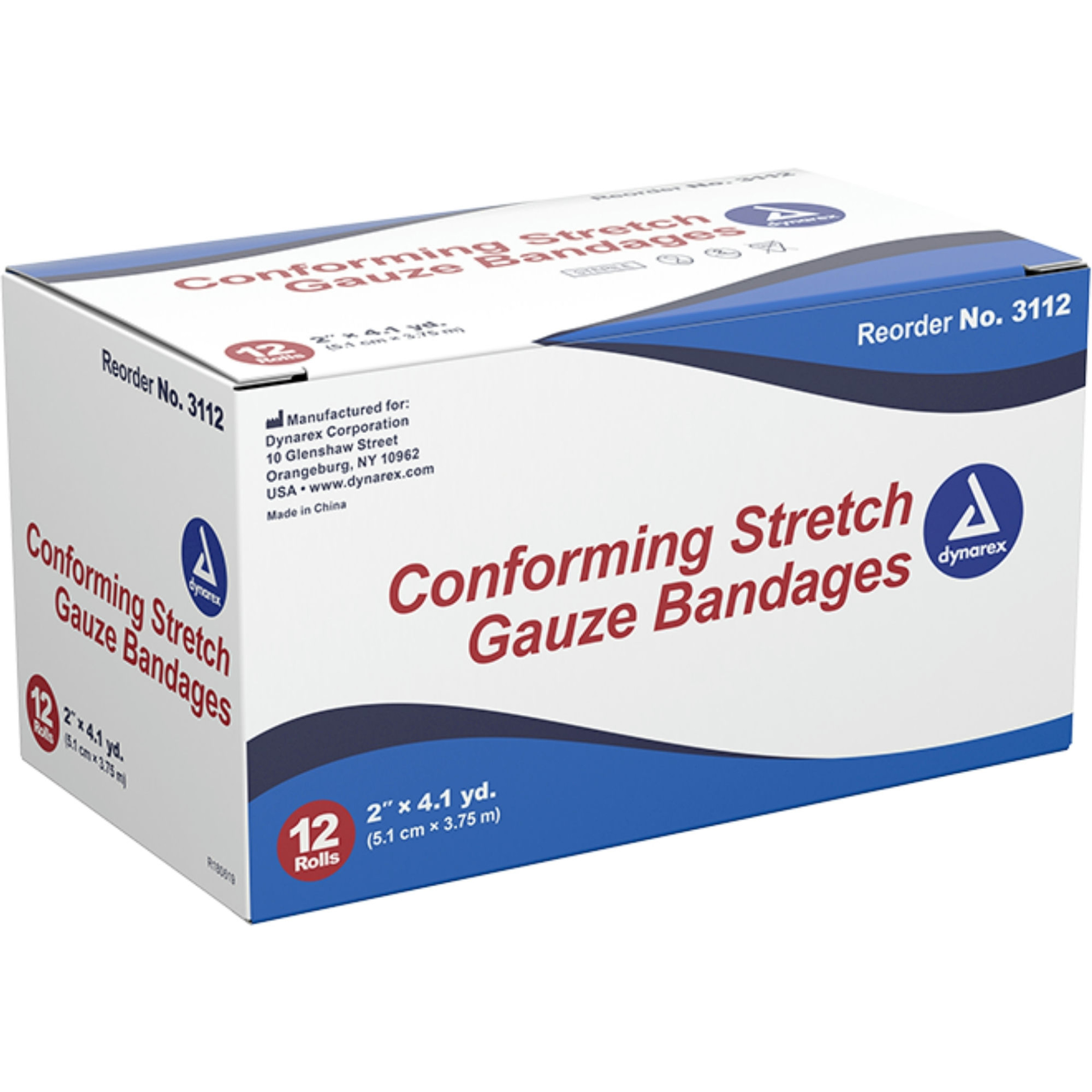 Dynarex Conforming Stretch Gauze Bandage, Self-Adhering, 2" X 4 1/10 yds