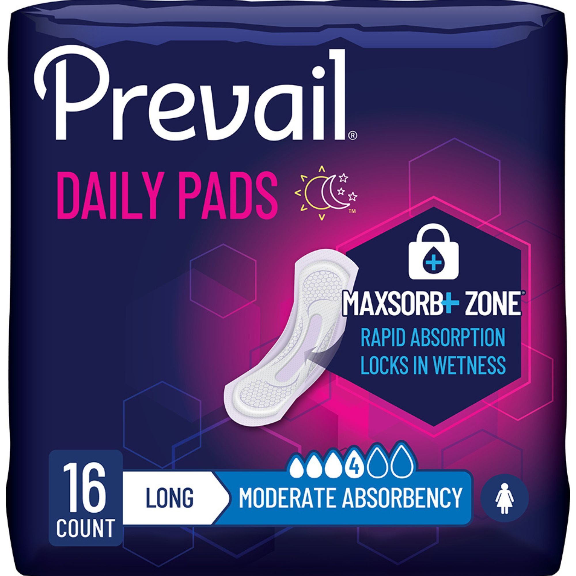 Prevail Women's Daily Bladder Control Pads, Moderate Absorbency