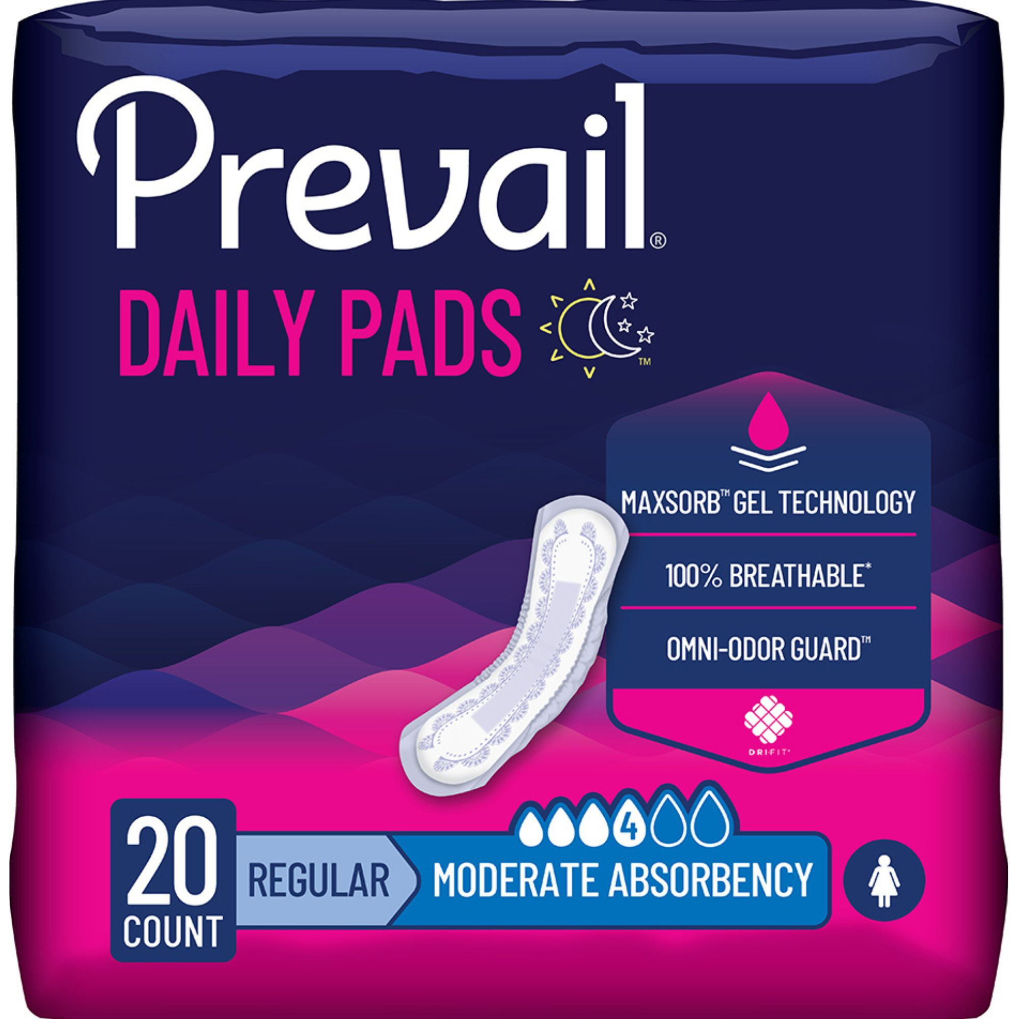 Prevail Women's Daily Bladder Control Pads, Moderate Absorbency