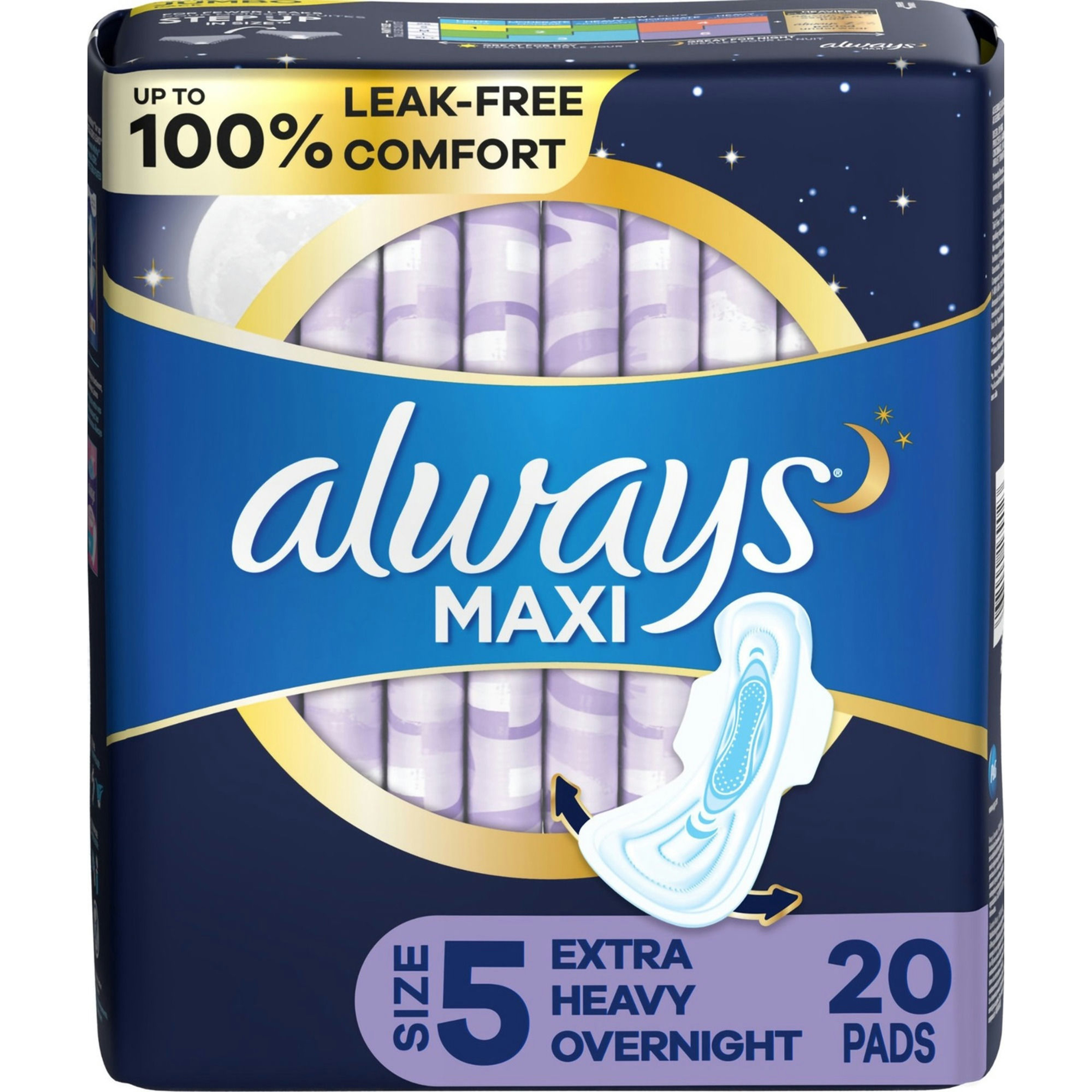 Always Maxi Pads with Wings, Size 5, Extra Heavy Overnight Absorbency