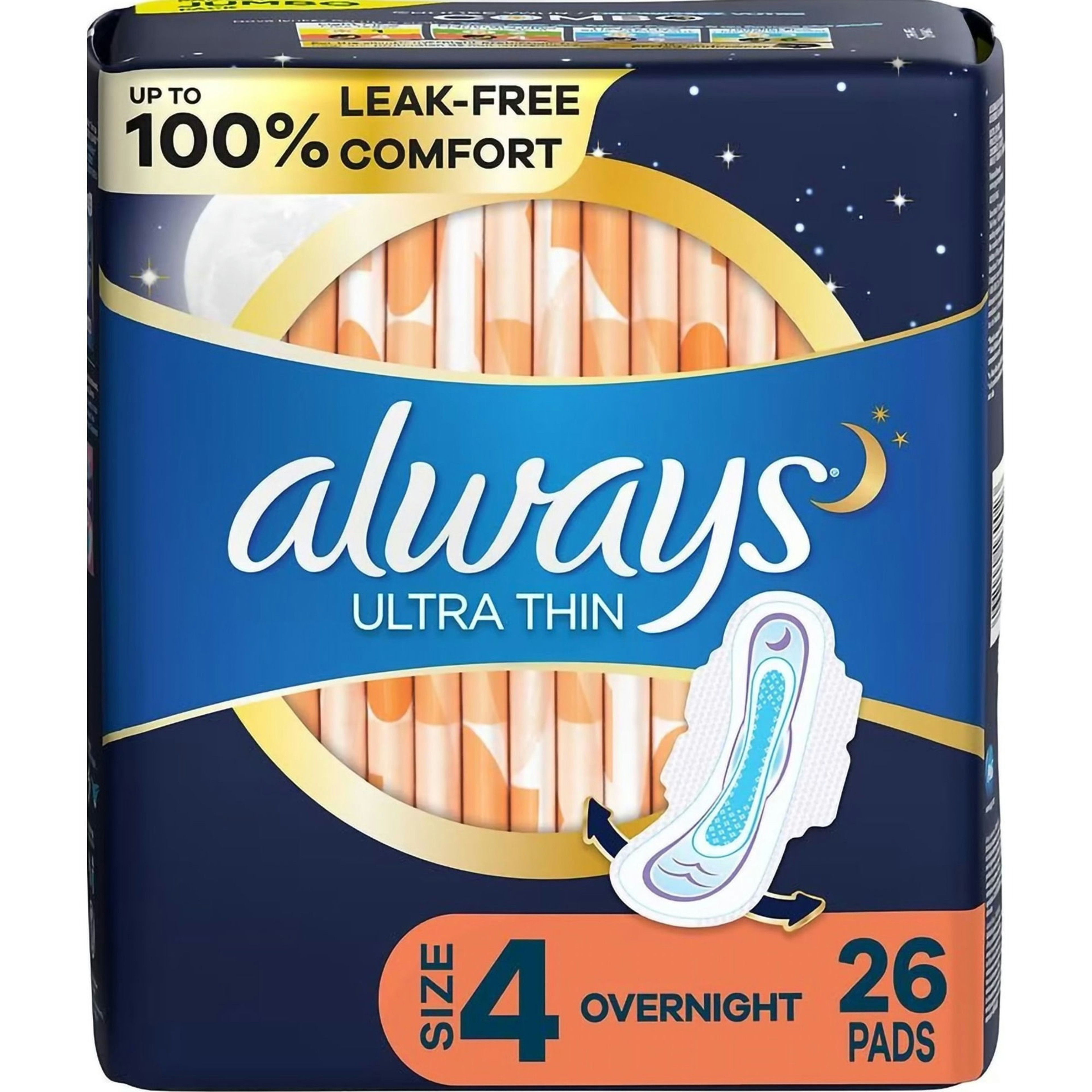 Always Ultra Thin Pads with Wings,  Size 4, Overnight Absorbency