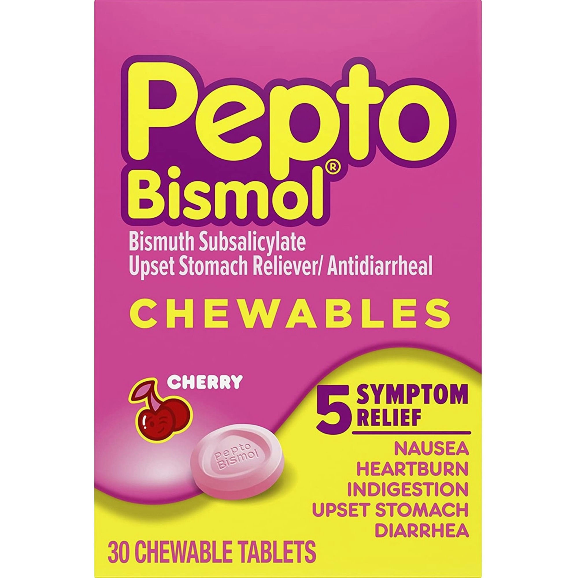 Pepto Bismol Upset Stomach Reliever/Anti-Diarrheal Chewables, 262 mg