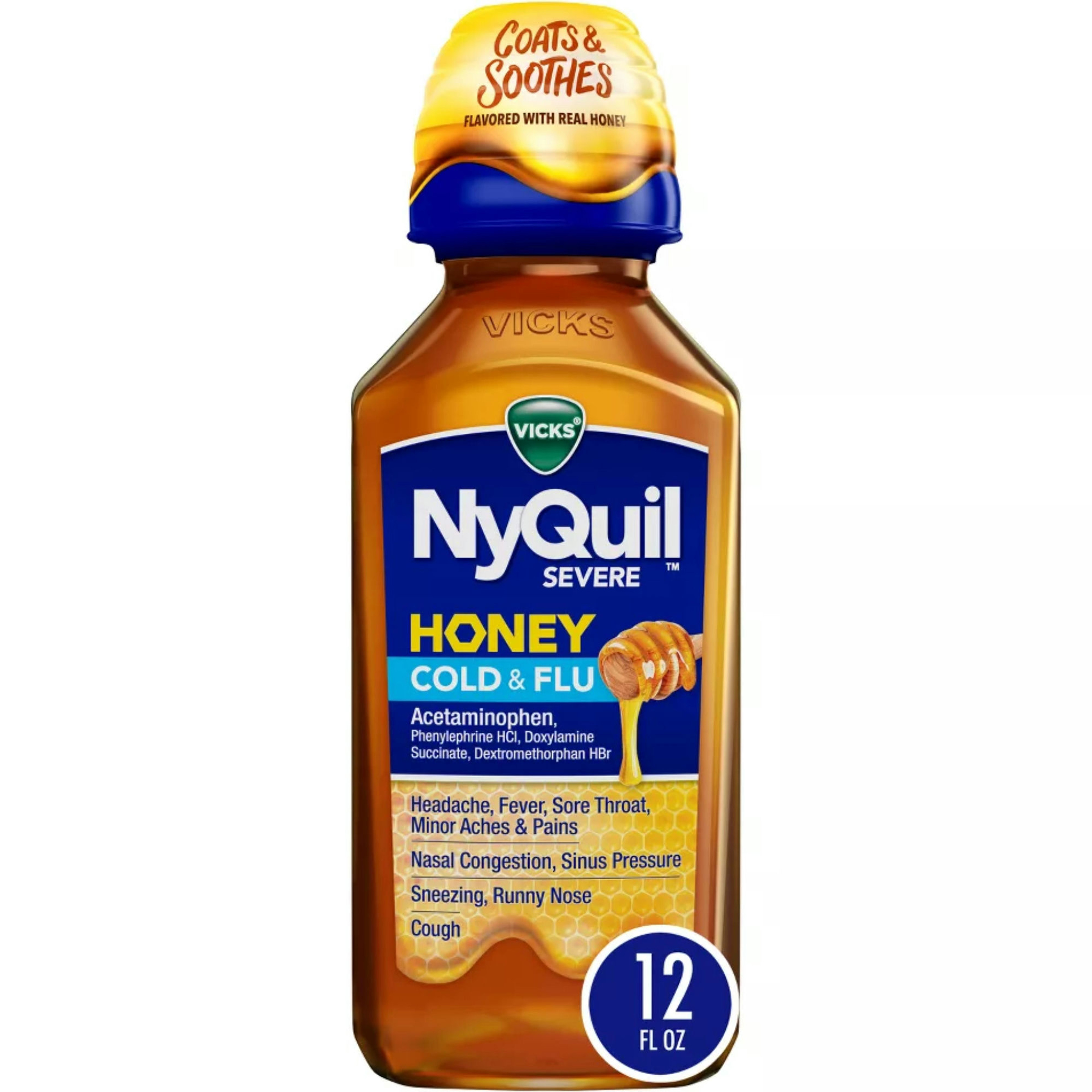 Vicks NyQuil Severe Maximum Strength Cold & Flu Relief Liquid, Honey
