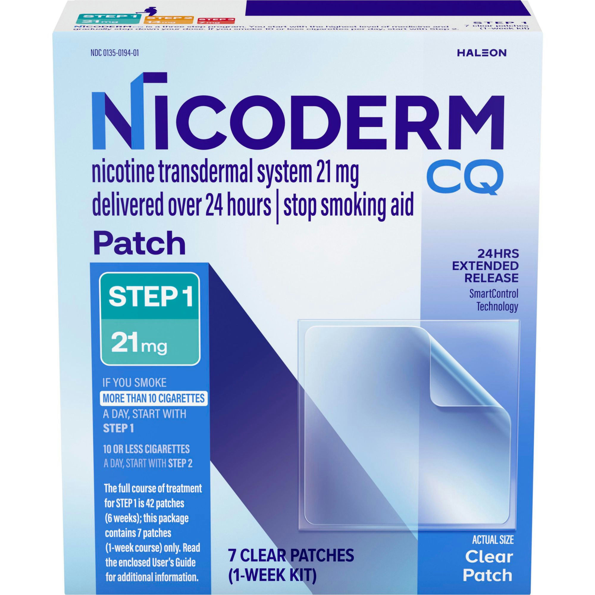 NicoDerm CQ Step 1 Nicotine Clear Patches to Quit Smoking 21 mg