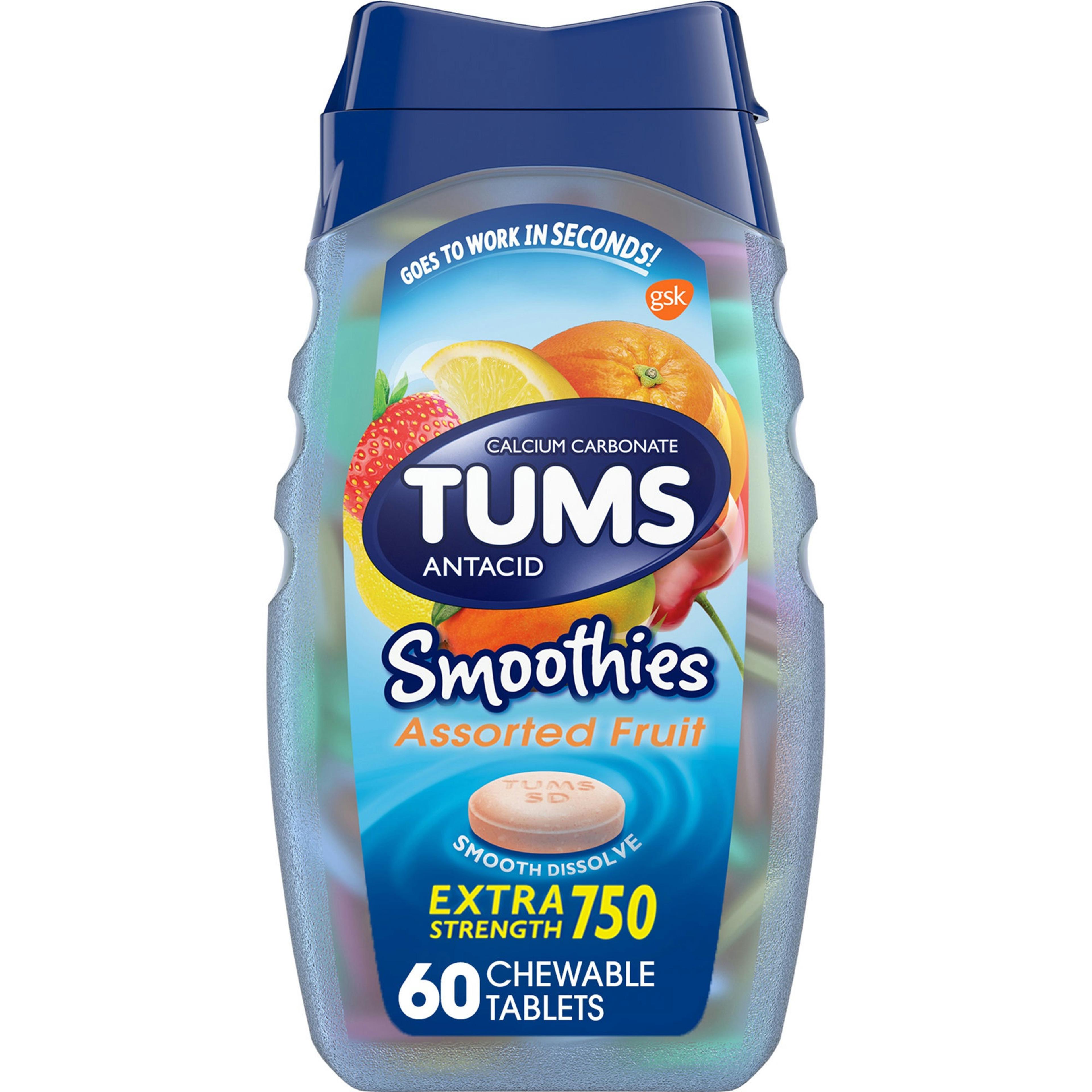 Tums Antacid Smoothies Extra Strength Chewable Tablets for Heartburn Relief