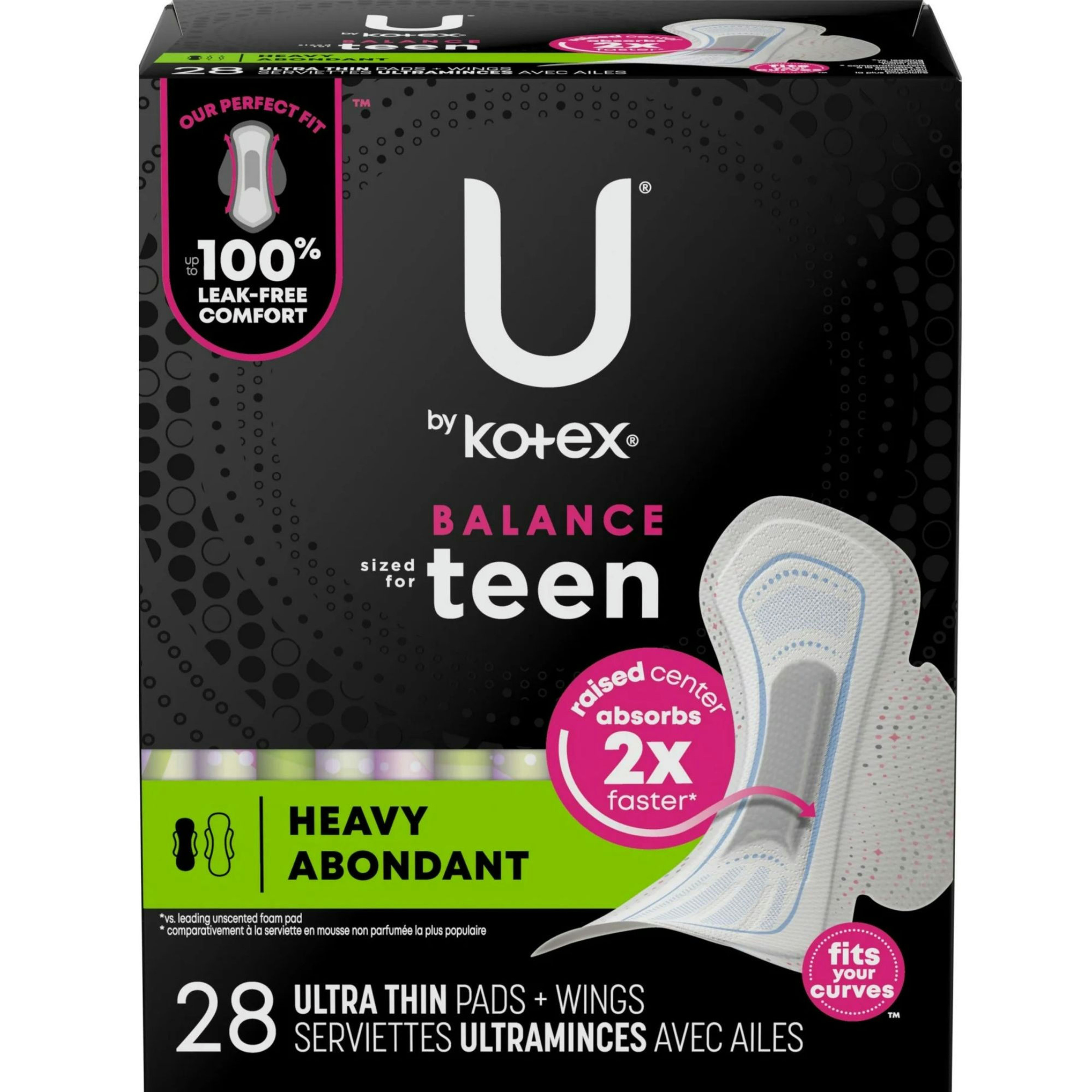 U by Kotex Balance Sized for Teens Ultra Thin Pads with Wings, Heavy Absorbency