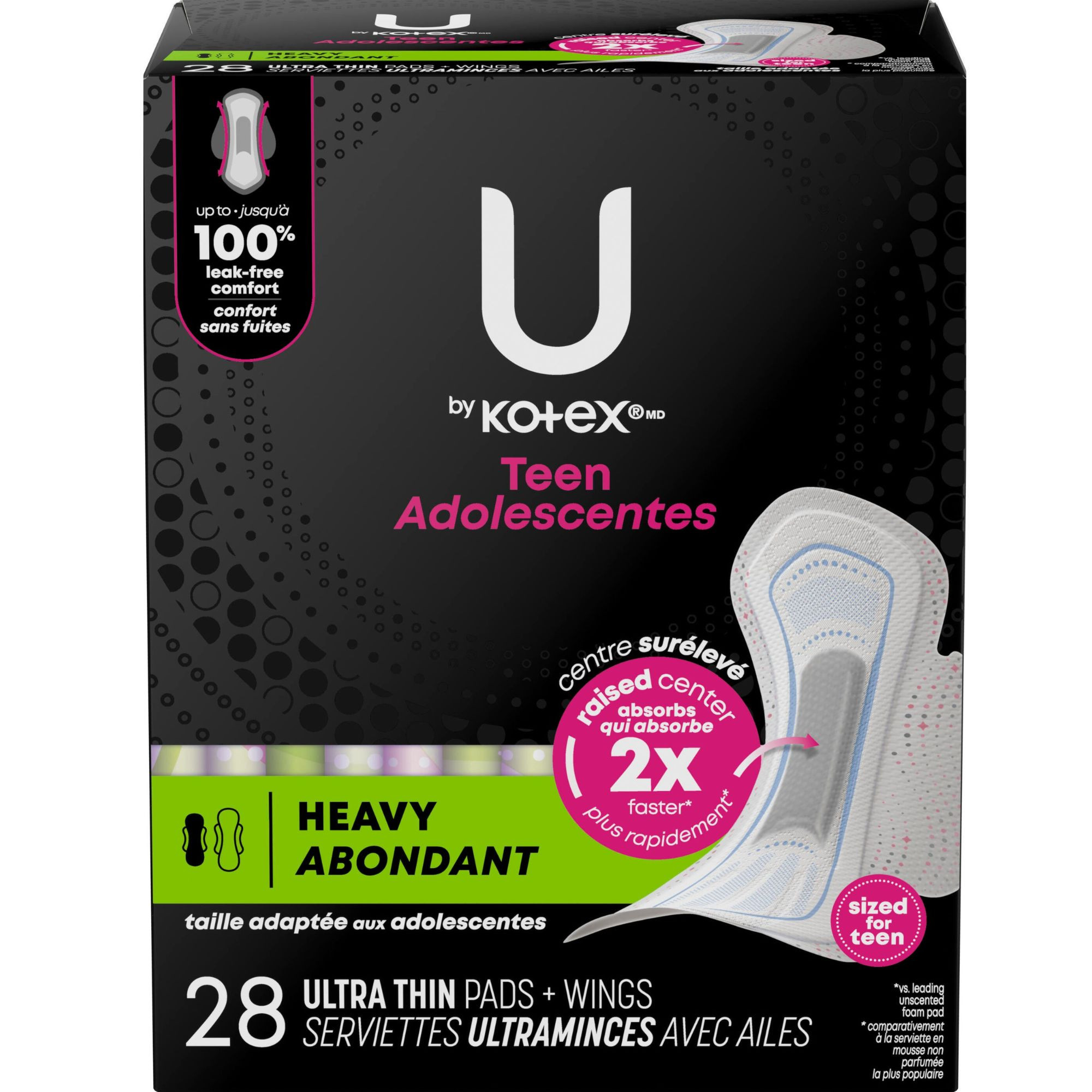 U by Kotex Balance Sized for Teens Ultra Thin Pads with Wings, Heavy Absorbency