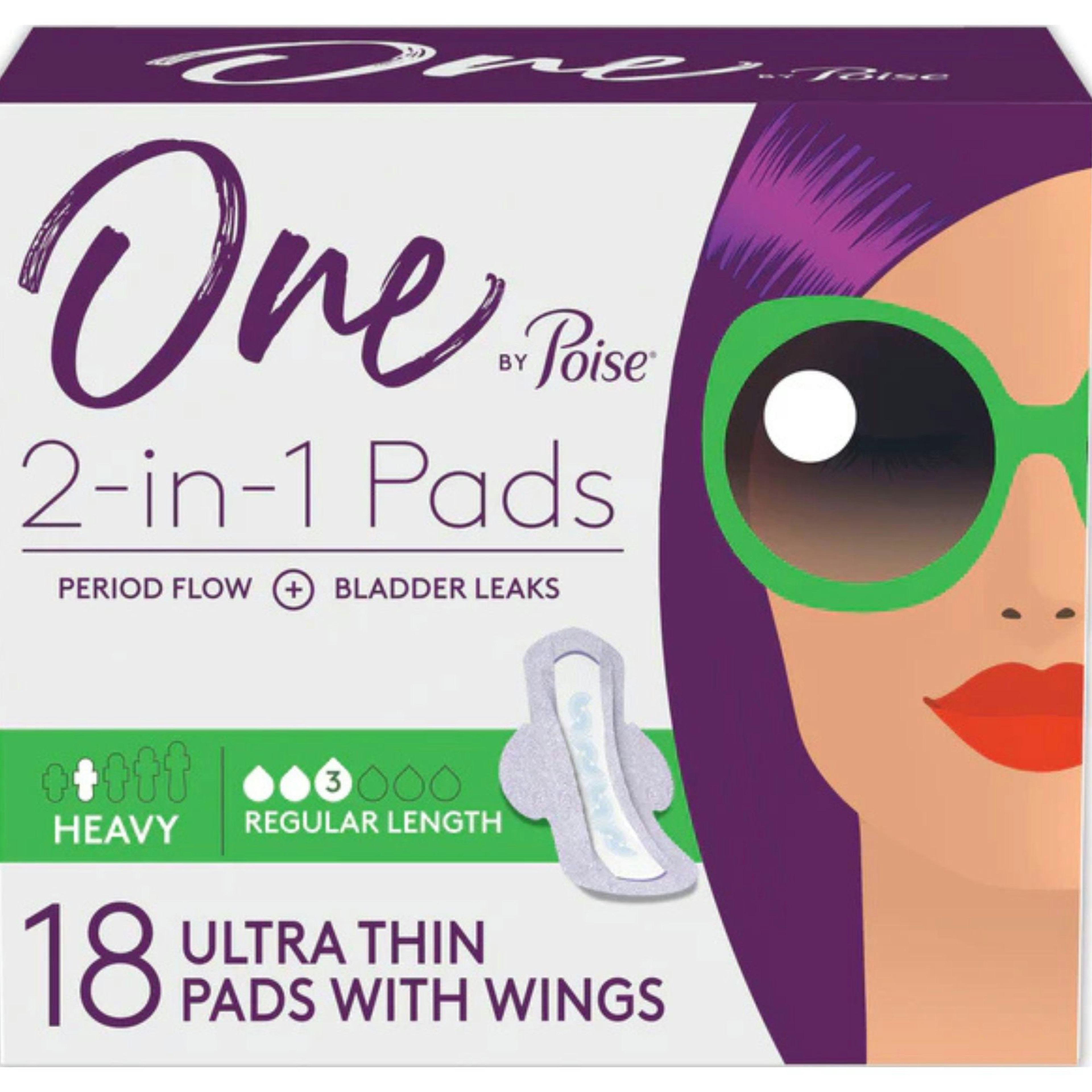 One by Poise Bladder Control Pad, Heavy Absorbency, Ultra Thin with Wings