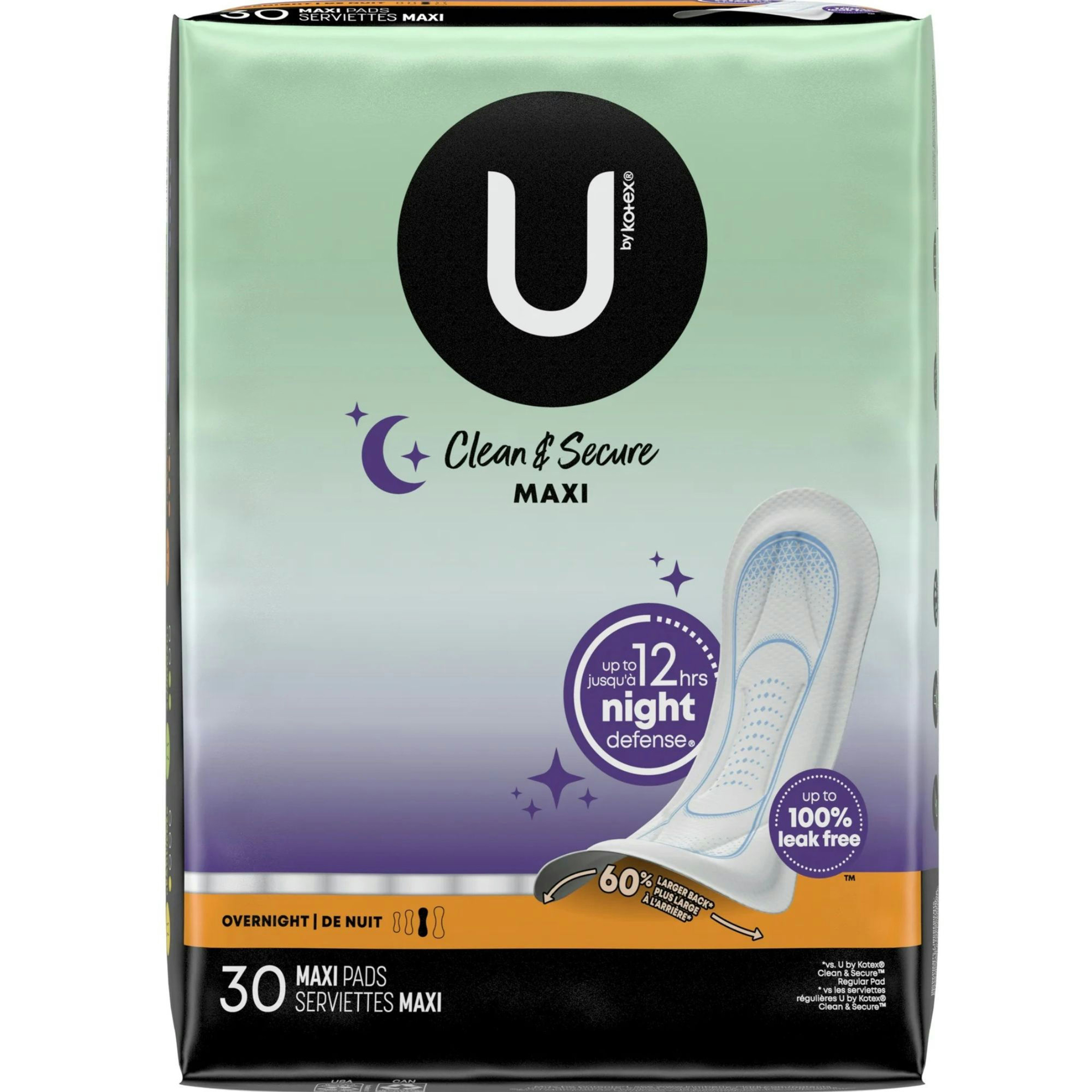 U by Kotex Clean & Secure Ultra Thin Pads with Wings, Overnight Absorbency