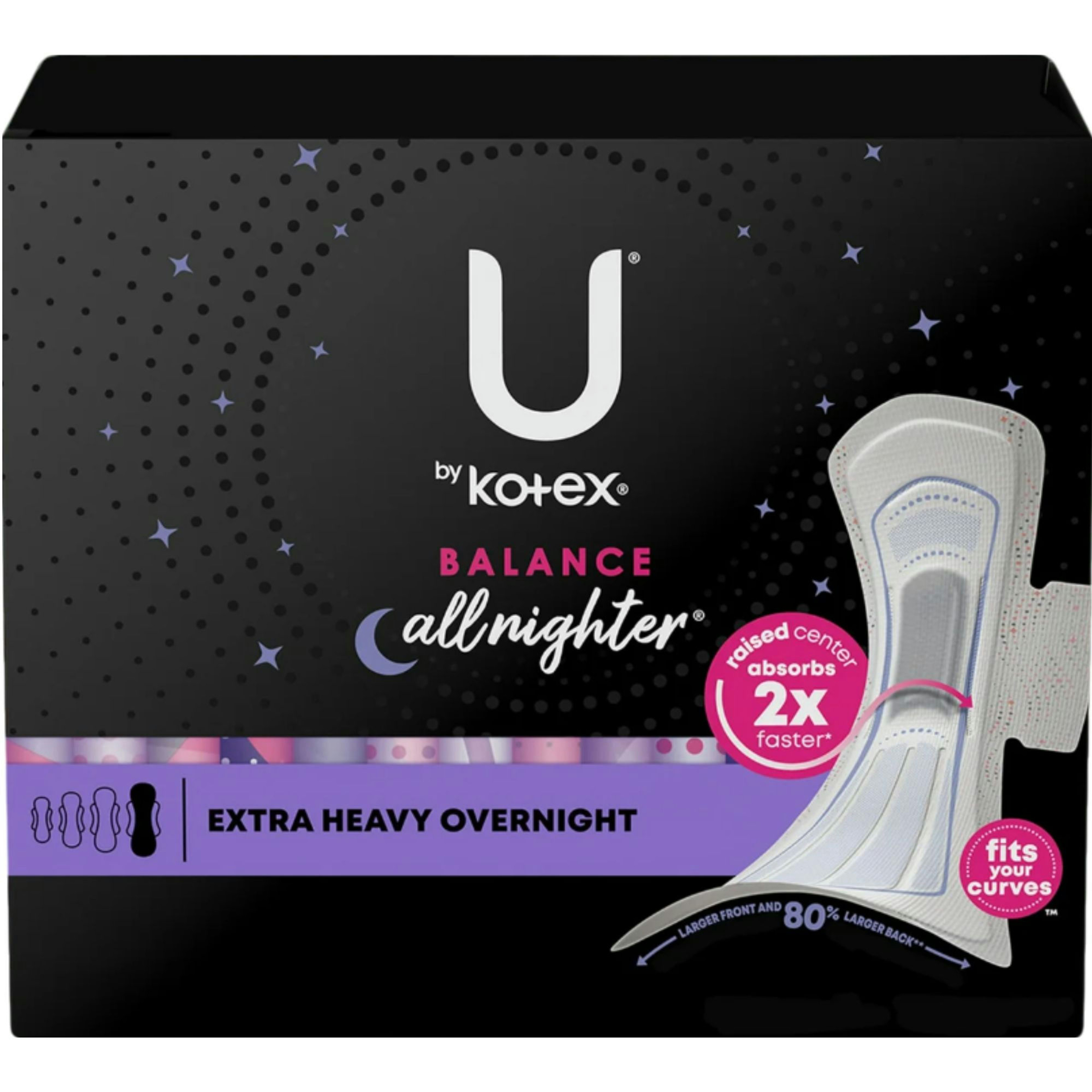 U by Kotex AllNighter Ultra Thin Pads with Wings, Extra Heavy Overnight Absorbency