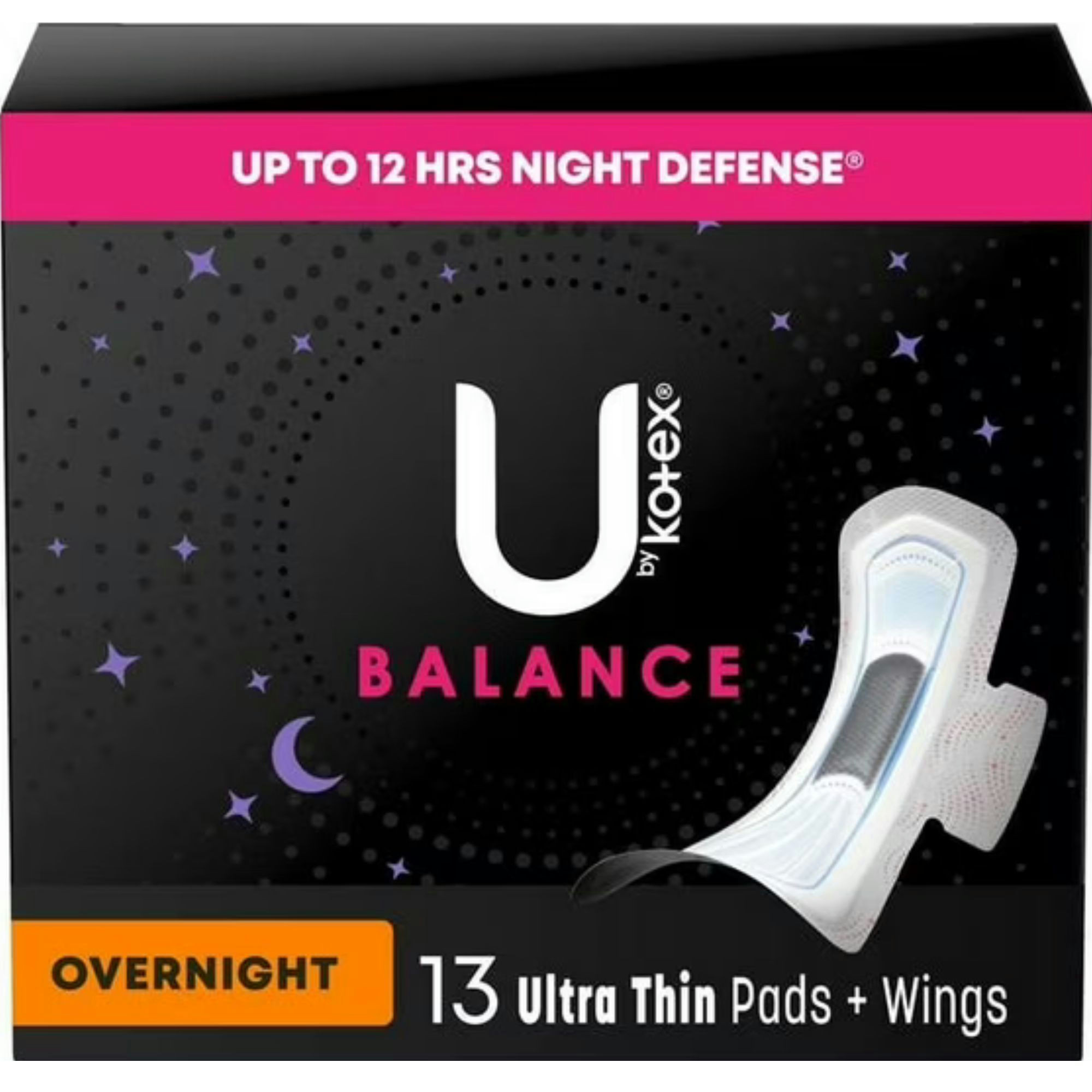 U by Kotex AllNighter Ultra Thin Pads with Wings, Overnight Absorbency