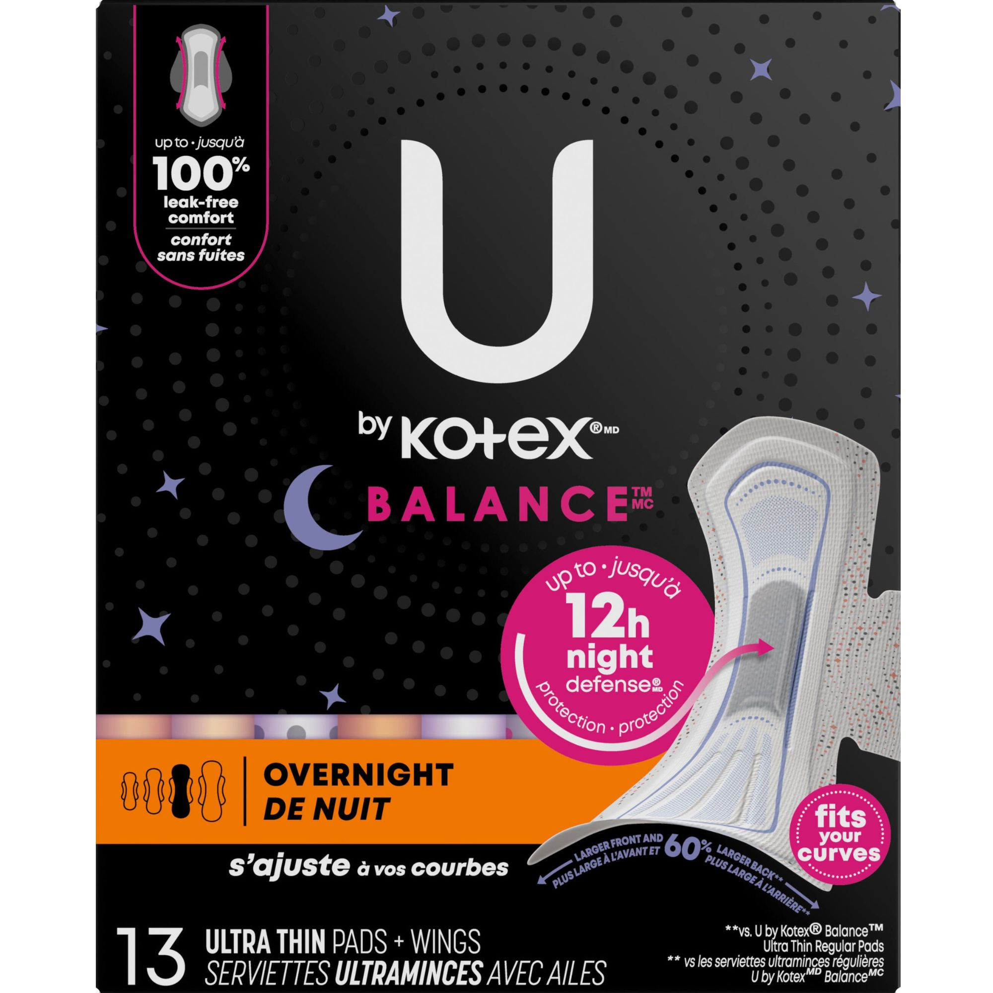 U by Kotex AllNighter Ultra Thin Pads with Wings, Overnight Absorbency