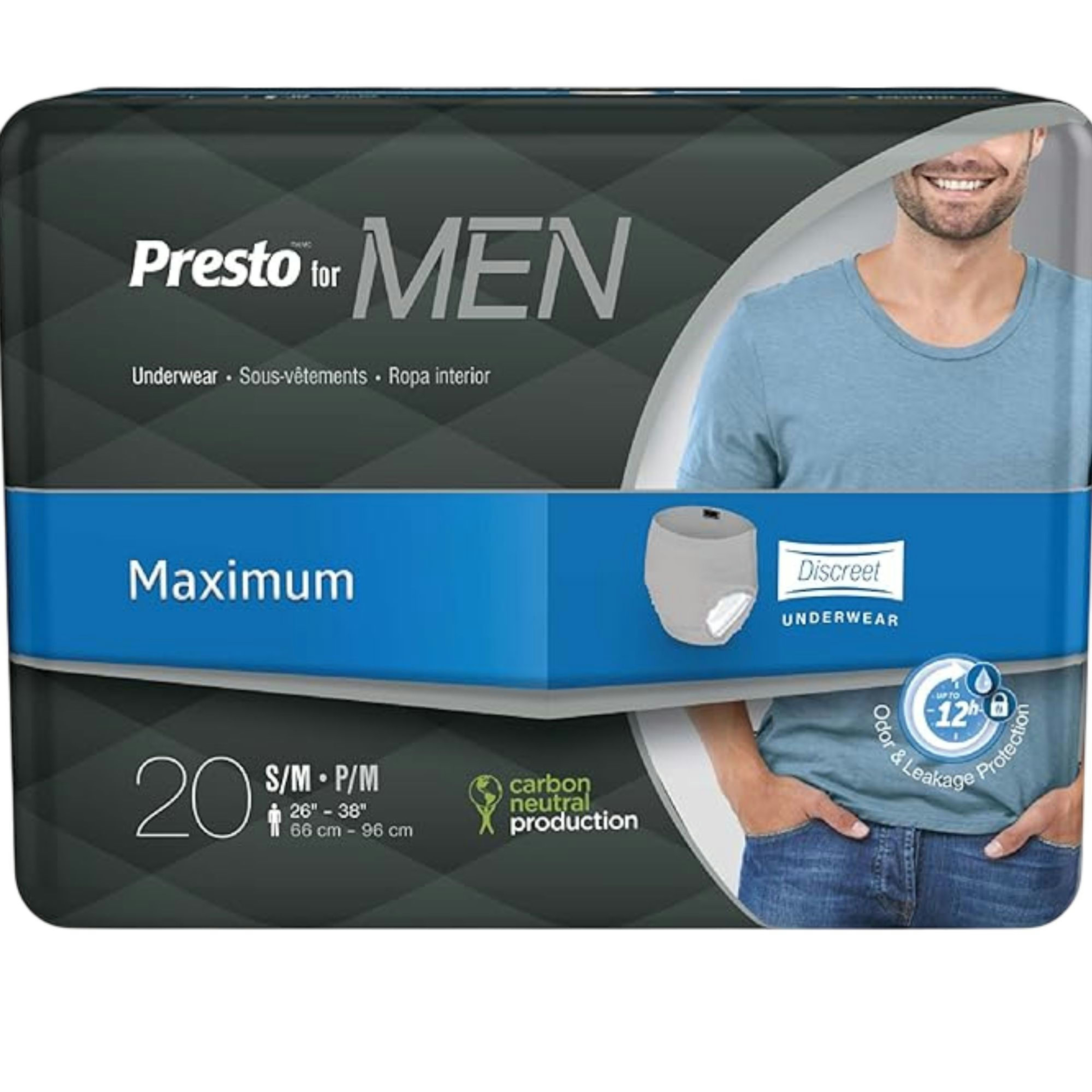 Presto for Men Incontinence Pull-Up Underwear, Maximum Absorbency