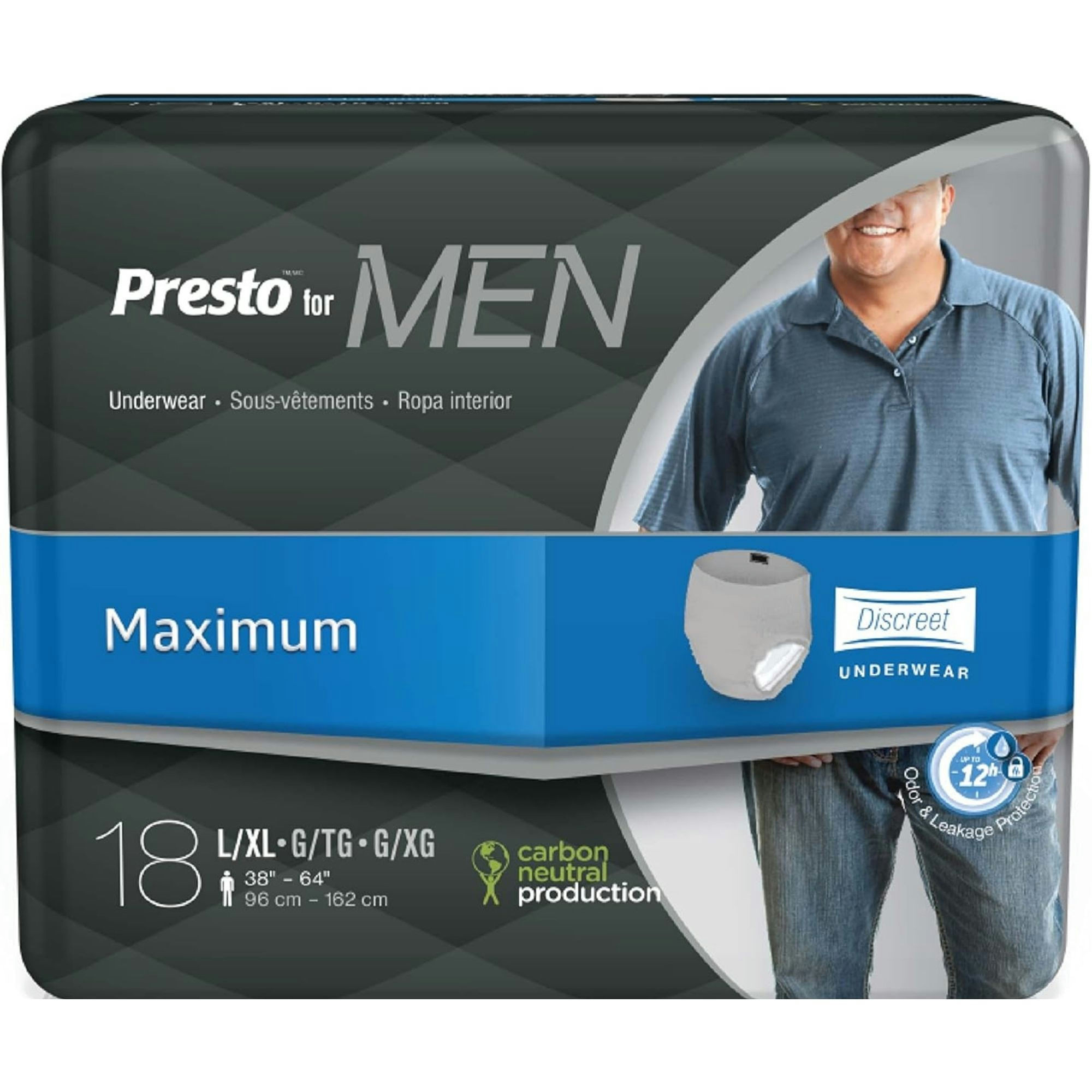 Presto for Men Incontinence Pull-Up Underwear, Maximum Absorbency