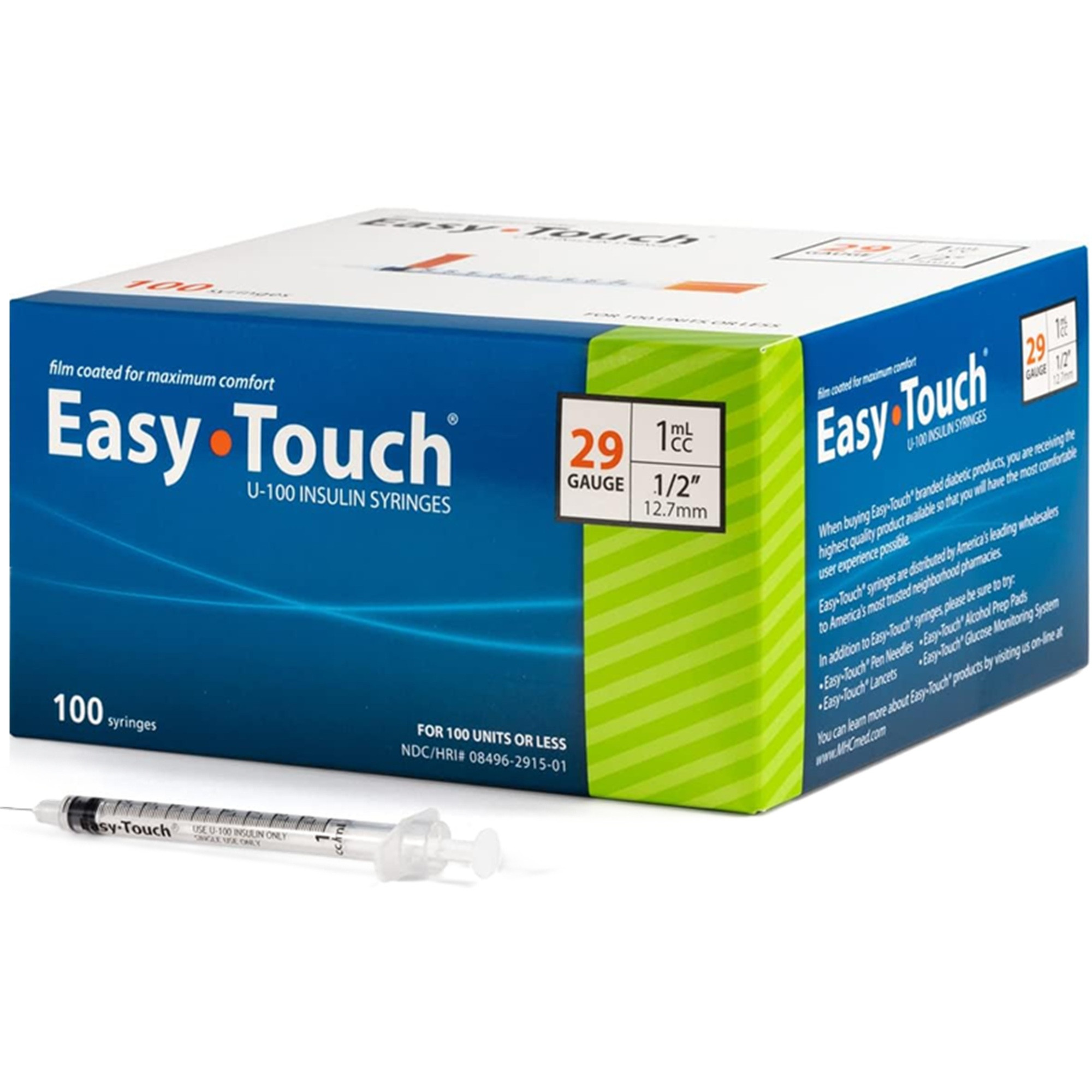 Easy Touch U-100 Insulin Syringe With Needle, 29 gauge