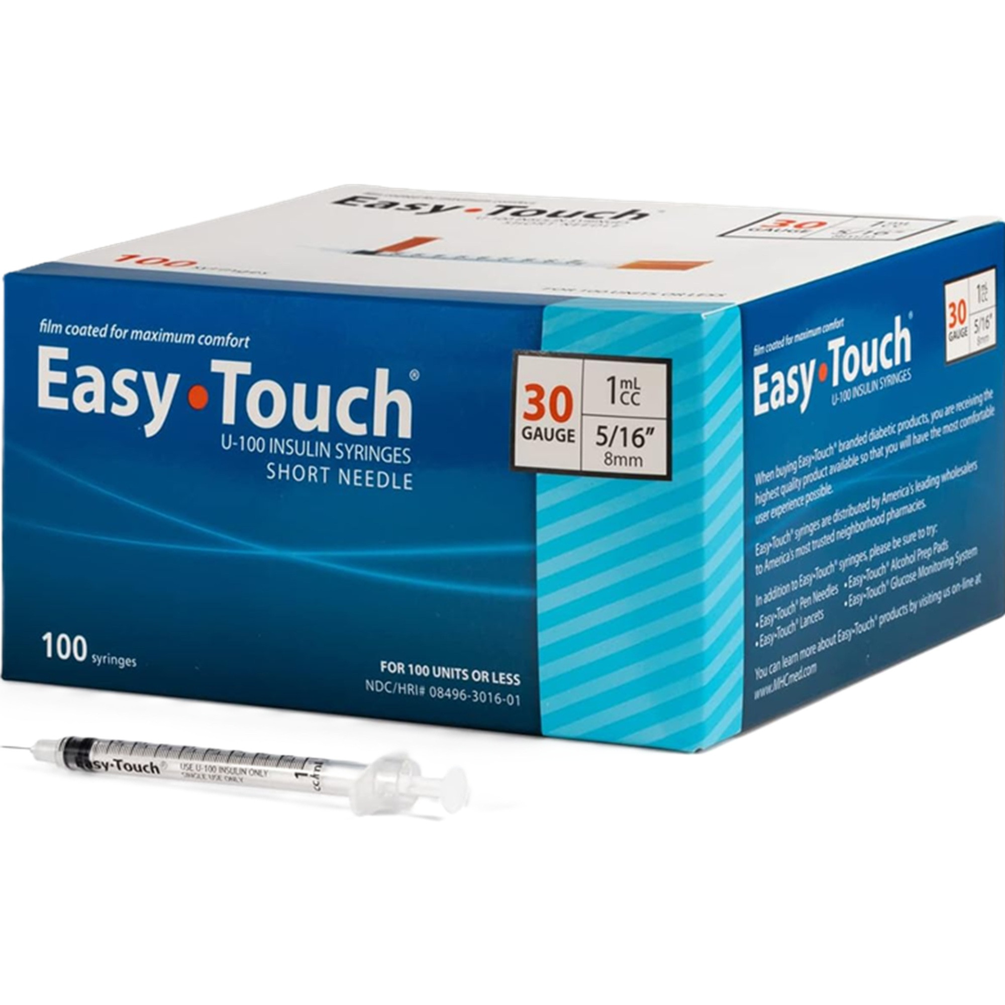 Easy Touch U-100 Insulin Syringes, 30 gauge