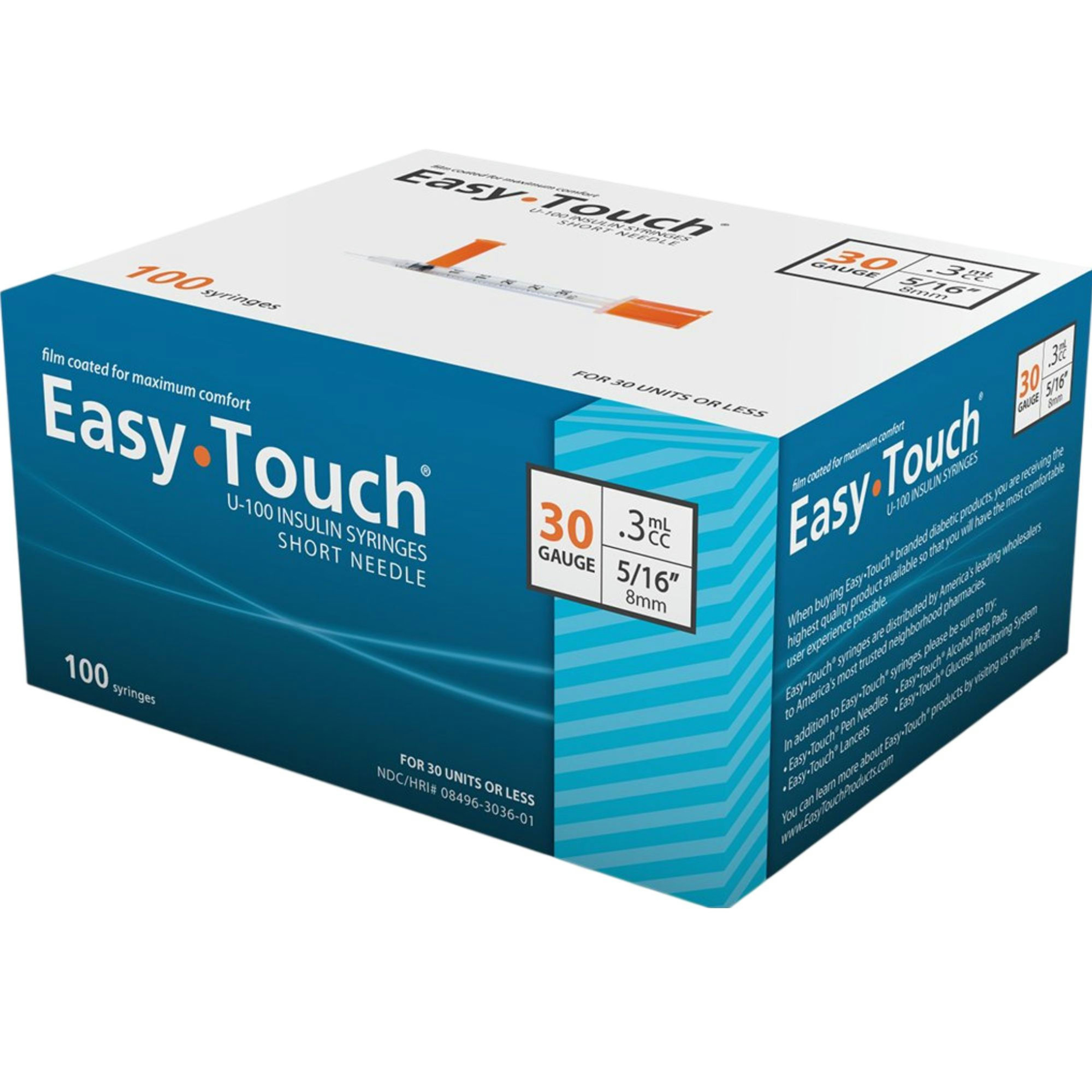 Easy Touch U-100 Insulin Syringes, 30 gauge